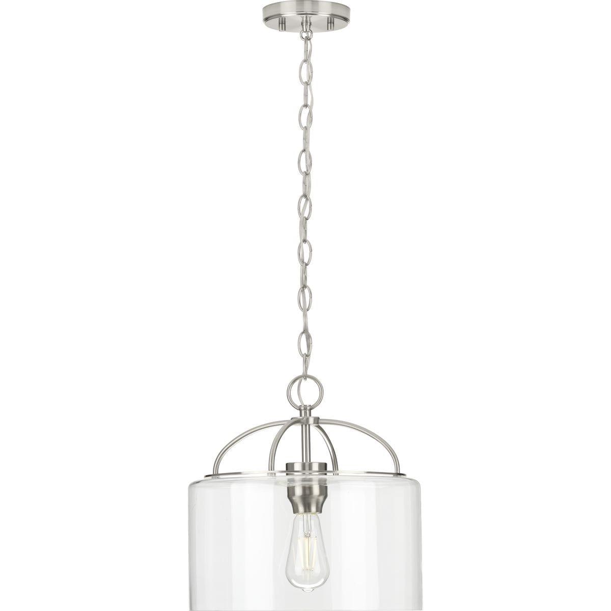Progress Lighting Leyden 1-Light Brushed Nickel Farmhouse Pendant with Clear Glass Shade