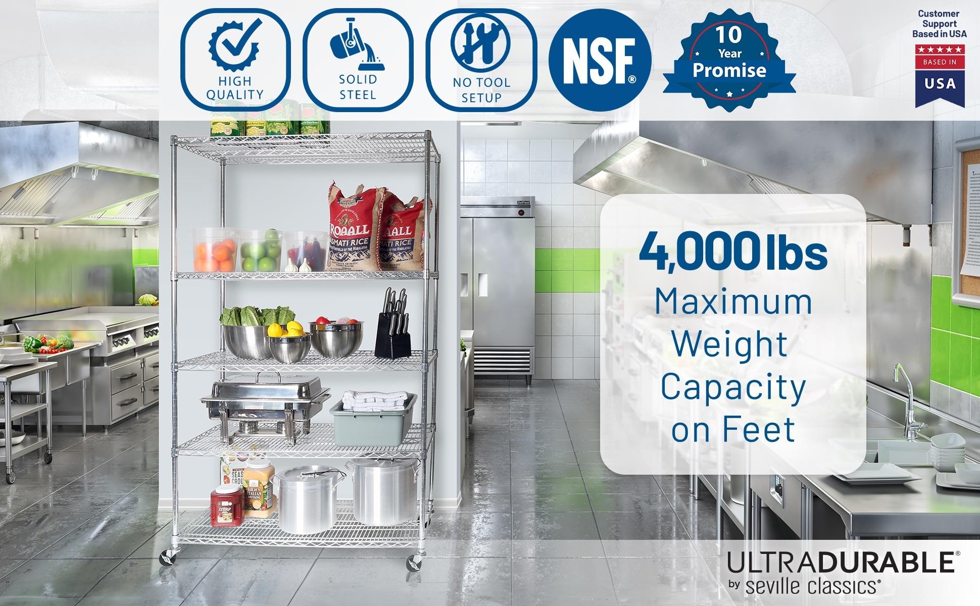 UltraDurable 24" D 5-Tier NSF-Certified Steel Shelving with Wheels