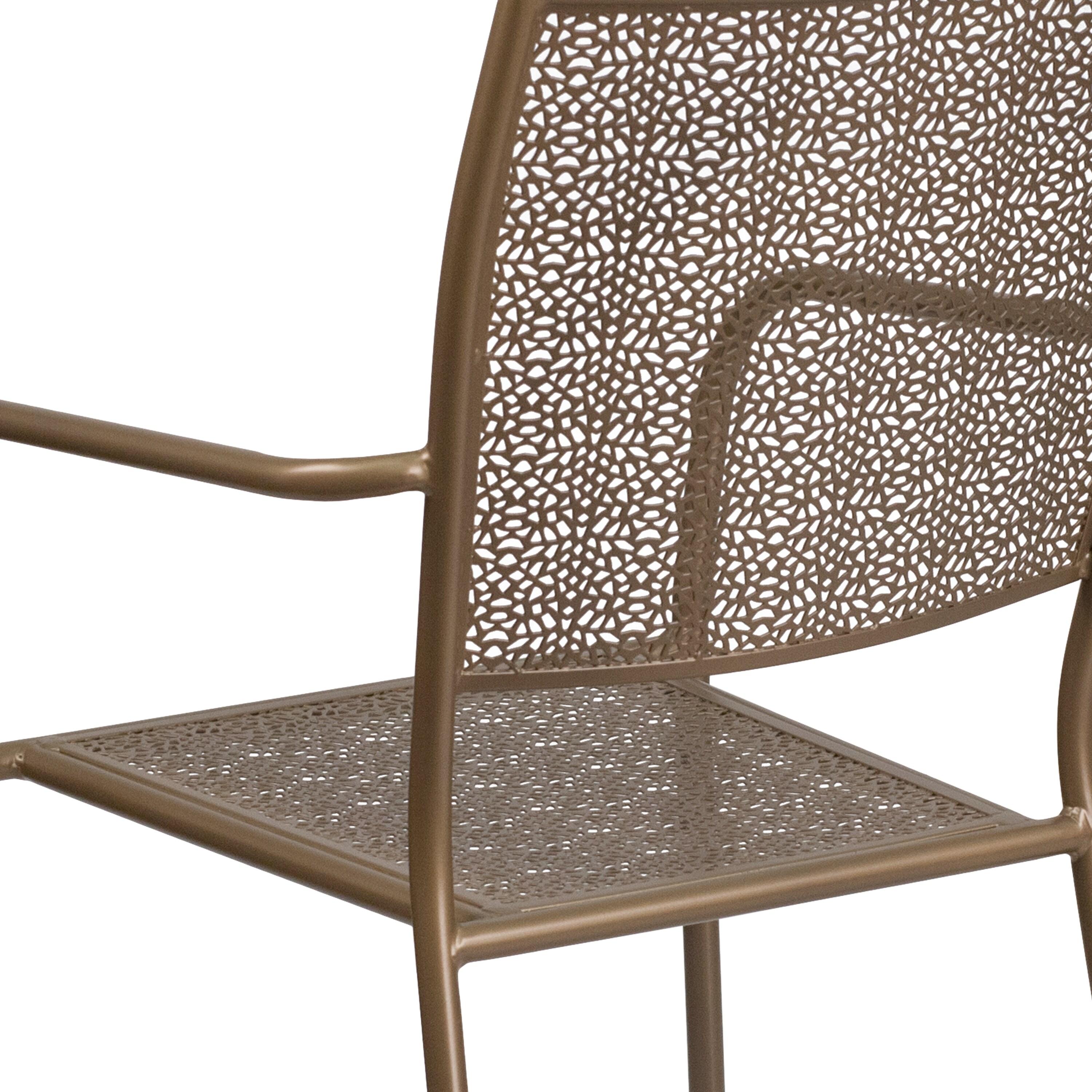 Flash Furniture Commercial Grade Gold Indoor-Outdoor Steel Patio Arm Chair with Square Back