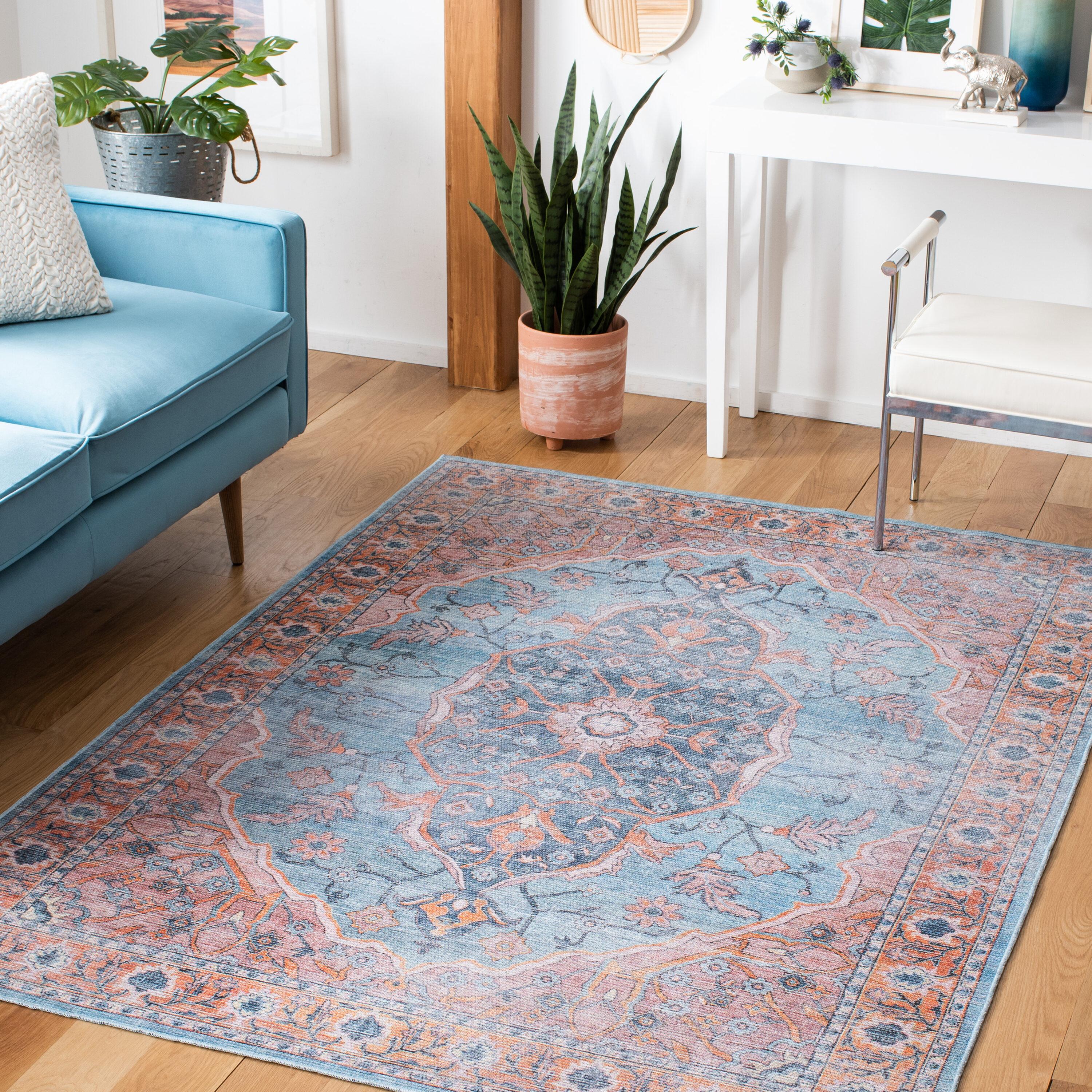 Serapi SEP540 Power Loomed Machine Washable Skid-Resistant Indoor Accent Rug - Blue/Orange - 4'x6' - Safavieh
