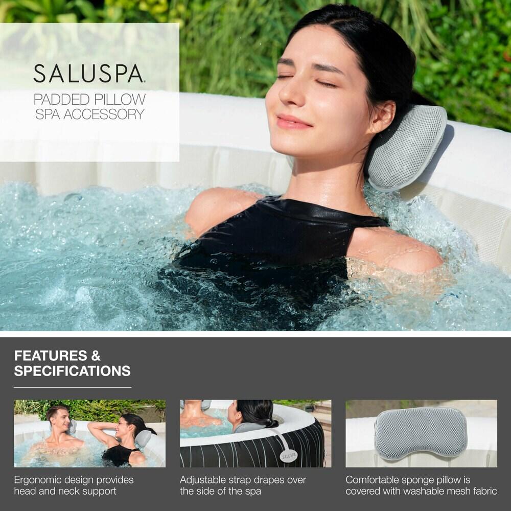 Bestway Coleman Hawaii AirJet Inflatable Hot Tub with EnergySense Cover, Grey + Bestway SaluSpa Spa Seat + Bestway SaluSpa Pillows
