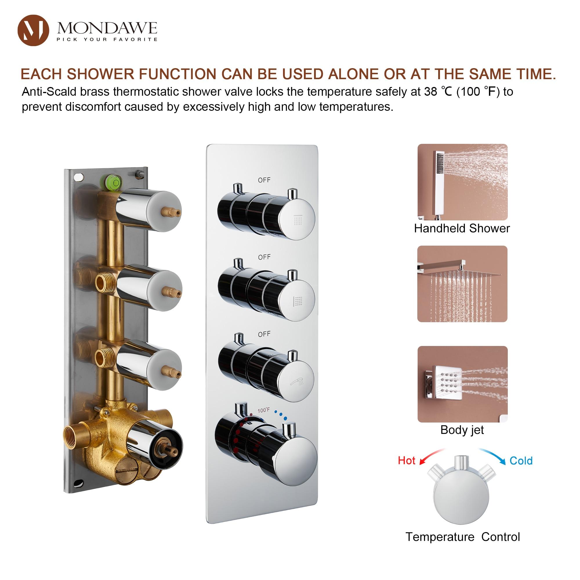 Herathena 3 Functions Wall Mounted Luxury Shower System with 6 Body Jets (Rough-in Valve Included)