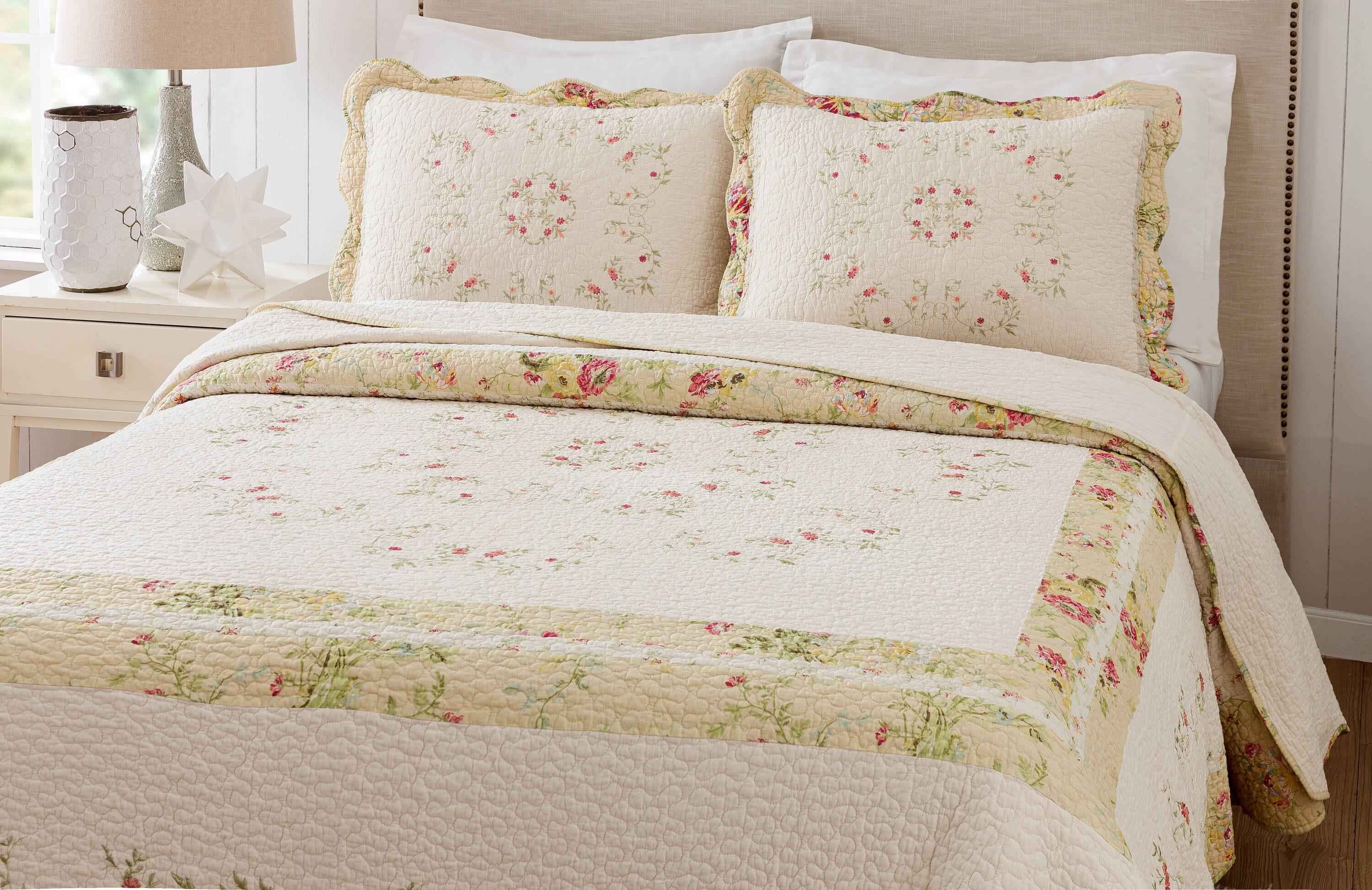 Standard Prairie Bloom Sham Yellow - Mary Jane's Home: Embroidered Cotton Botanical Design, Machine Washable, 140 Thread Count