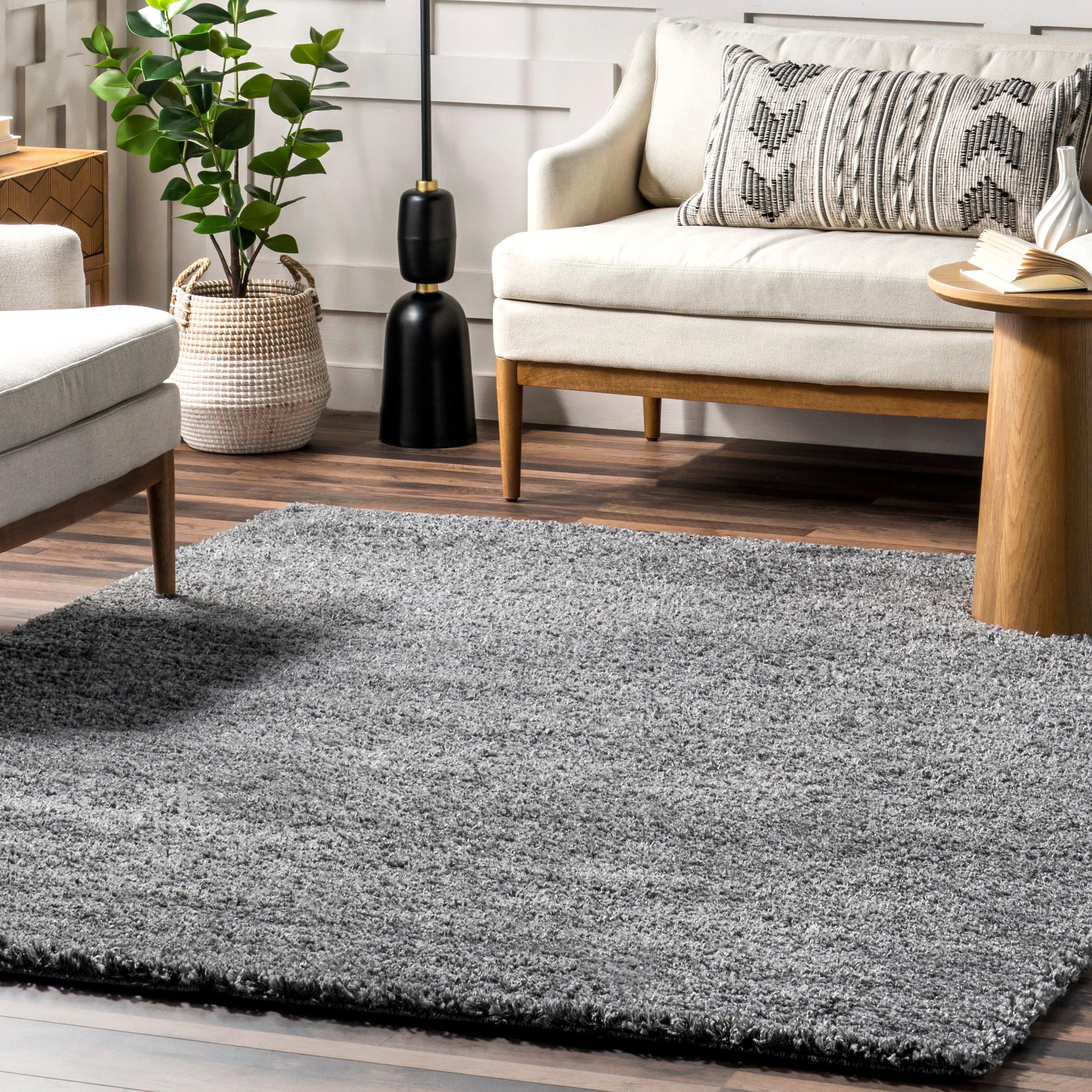 Marleen Plush Shag Gray 10 ft. x 14 ft. Contemporary Living Room/Bedroom/Dining Room Area Rug