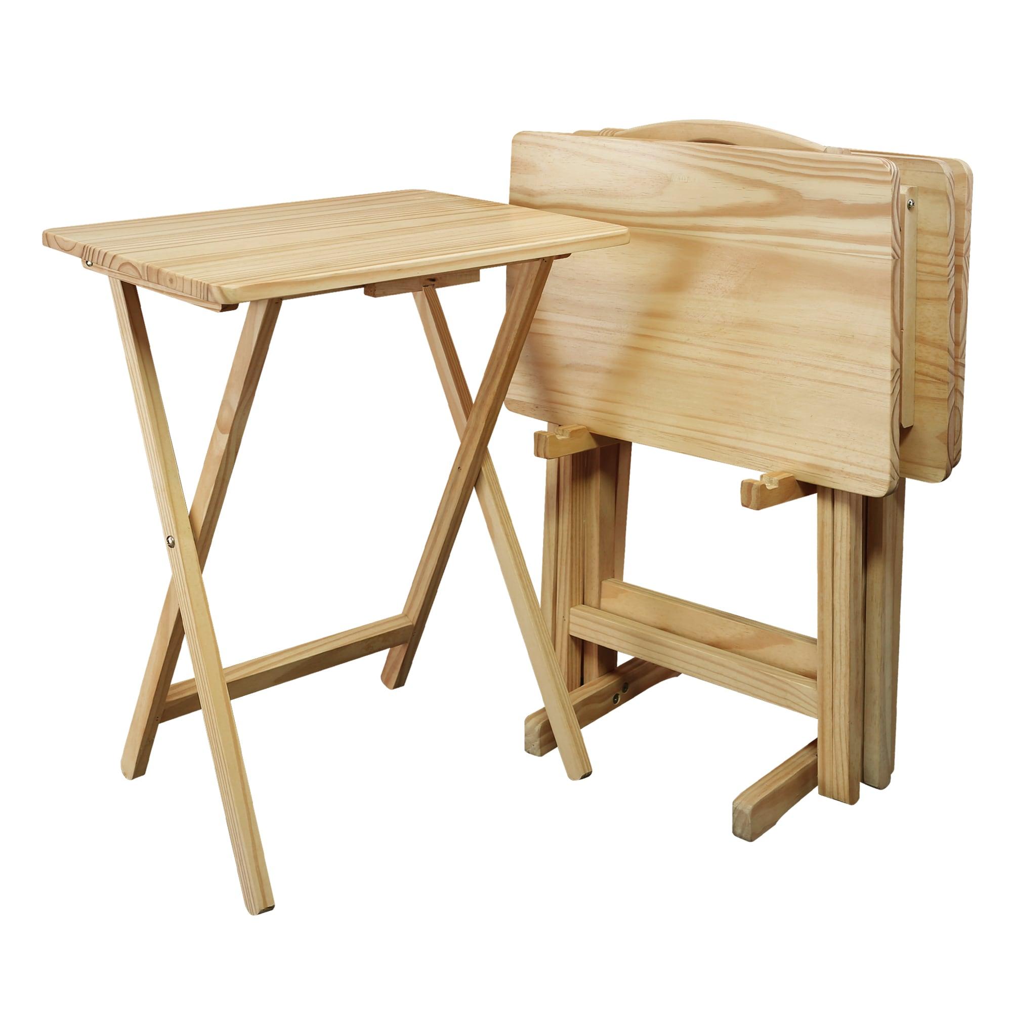 5 Piece TV Tray Table Set in Natural (4 Trays, 1 Stand)