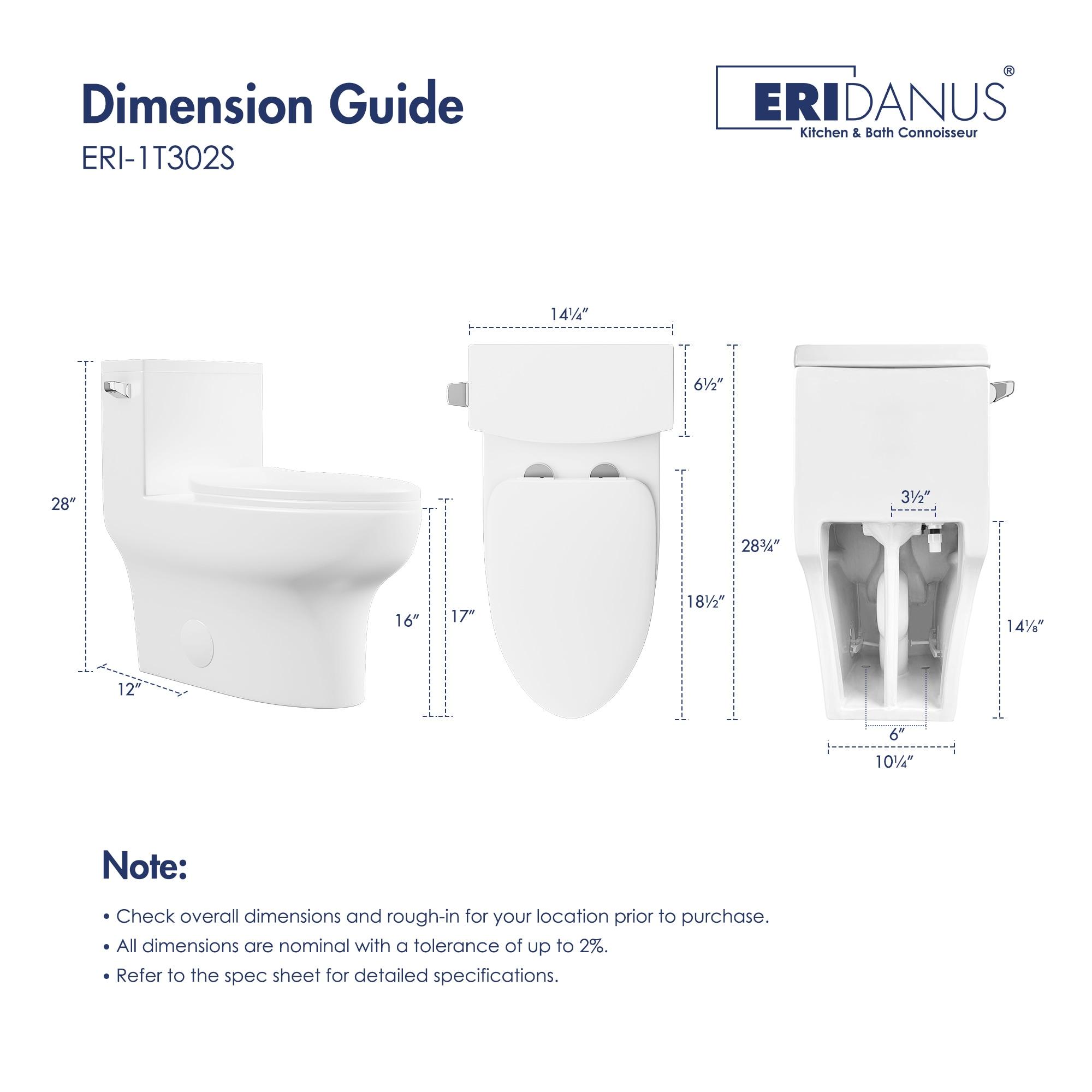 Eridanus One Piece Toilet Elongated With Soft Closing Seat, Comfortable ADA Compliant 17" Chair Height Seat, Powerful & Quiet Left Side Trip Lever Flush (1.28 GPF), 12" Rough-In