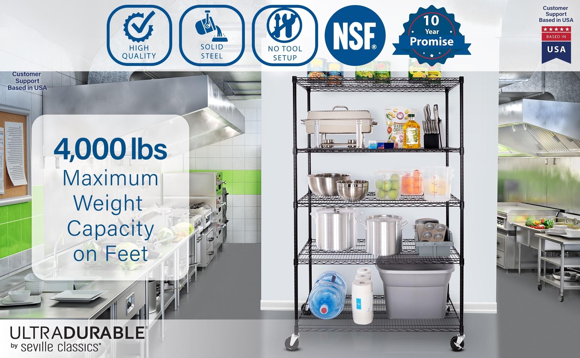 UltraDurable 24" D 5-Tier NSF-Certified Steel Shelving with Wheels