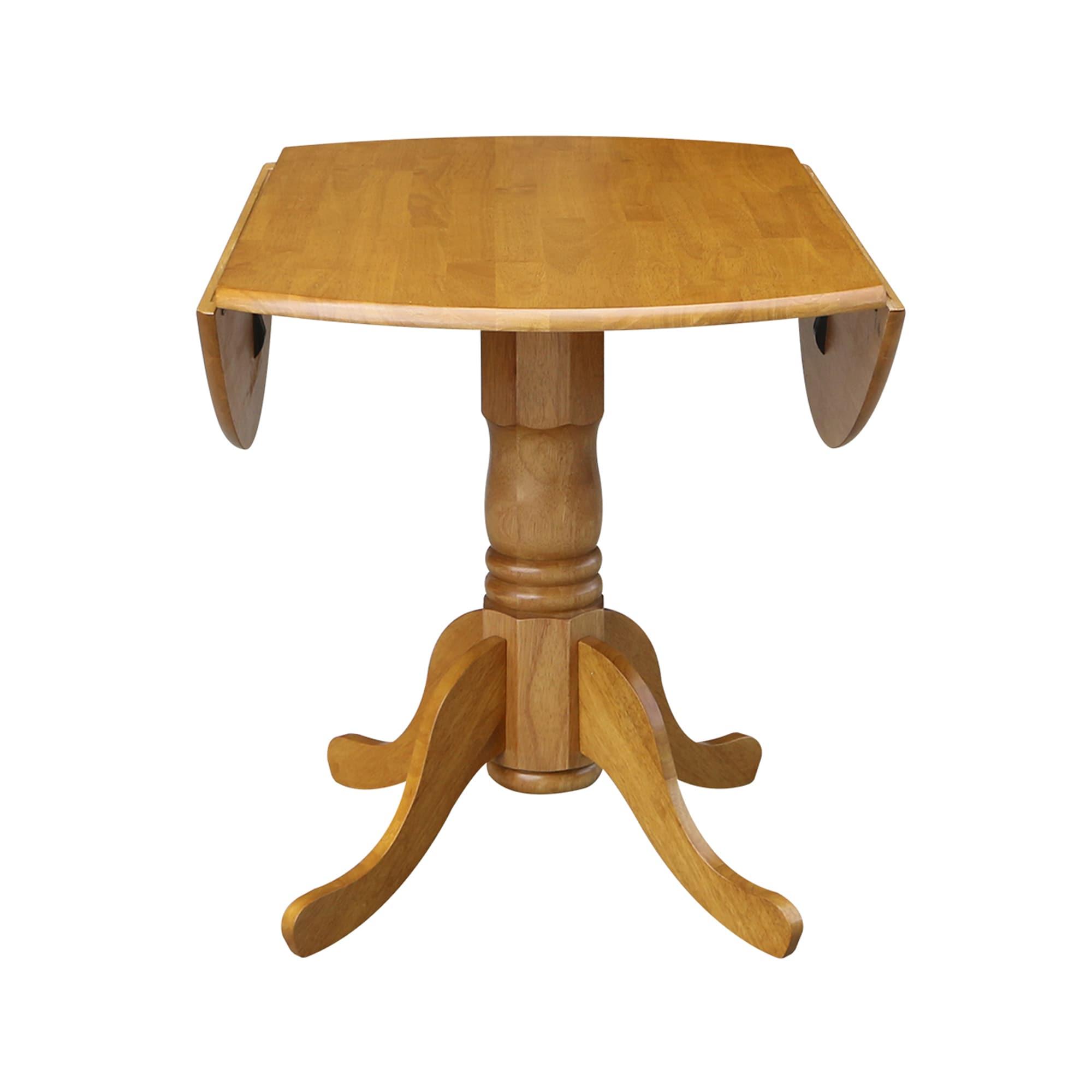 42" Mason Round Dual Drop Leaf Extendable Dining Table Oak - International Concepts: Pedestal Base, Seats 4, Wood Frame