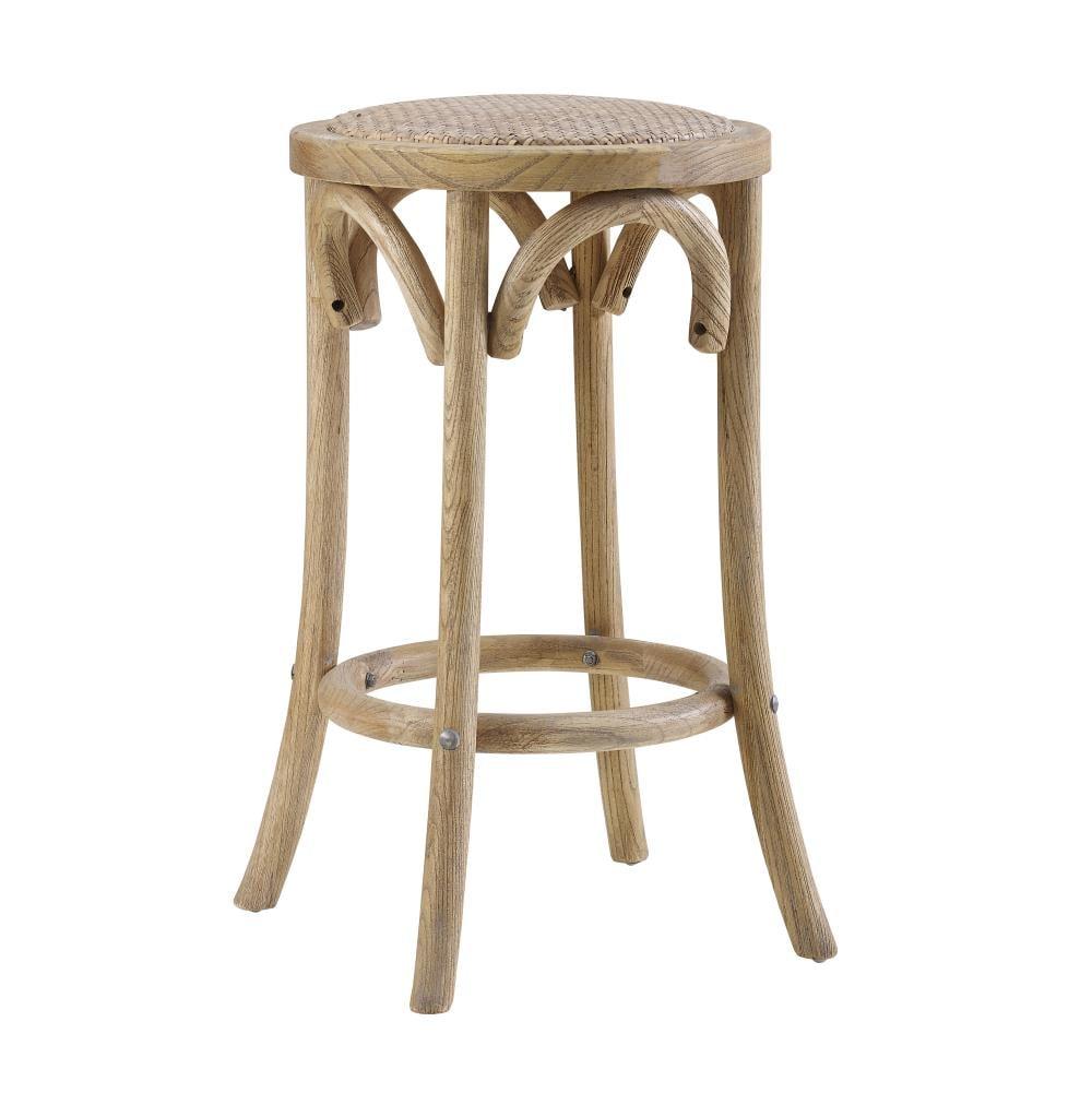 Rae Rattan Seat Backless Counter Height Barstool Ratten - Linon: Elm Wood, Natural Fiber, 30.5" High