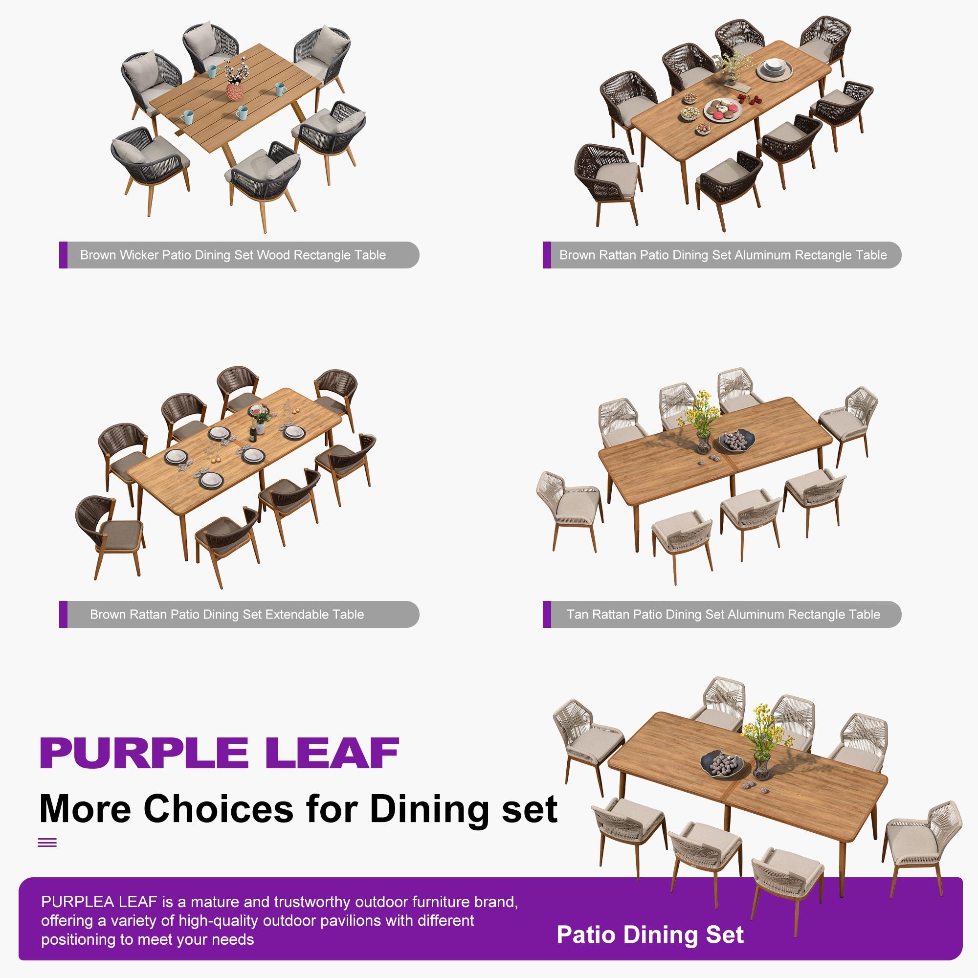 PURPLE LEAF 7 Pieces Patio Dining Set with Outdoor Aluminium Dining Table and Woven Rattan Chairs Modern Metal Furniture Cushions Sets for Garden Yard Indoor Decor Kitchen Champagne
