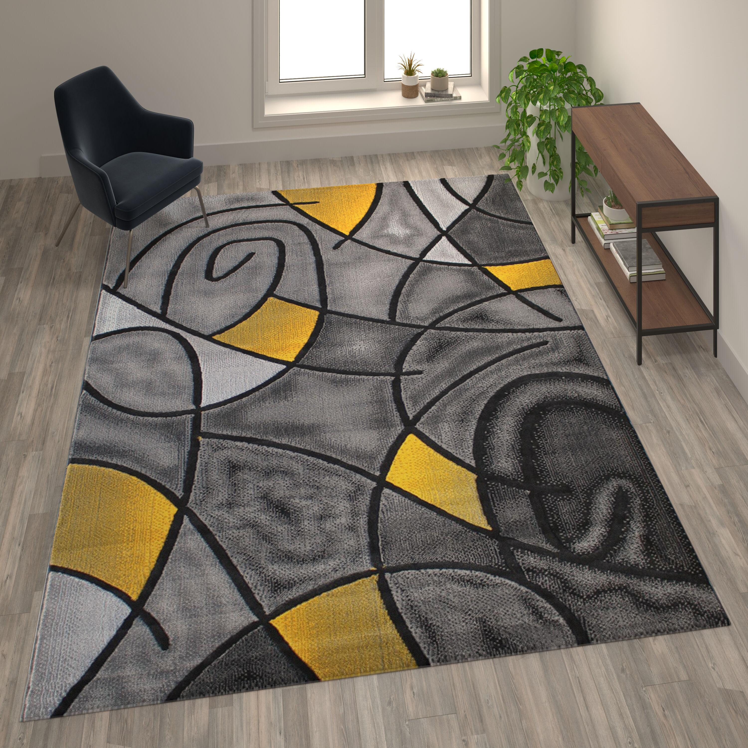 Reversible Abstract Yellow Synthetic 8' x 10' Area Rug