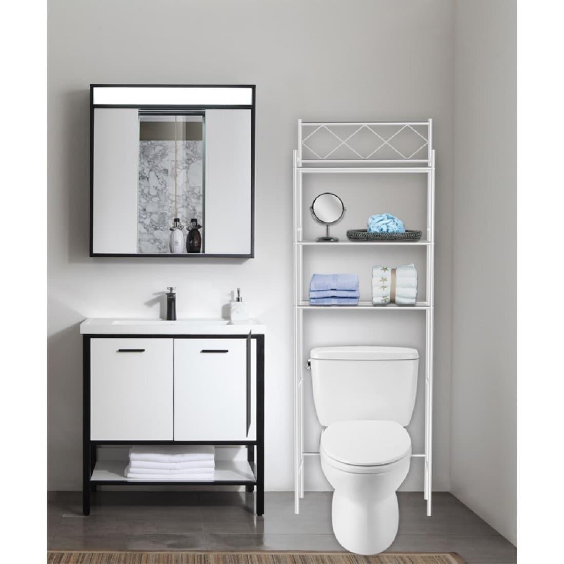 Metal Over The Toilet Space Saver and Organizer White - J&V TEXTILES: Powder-Coated Stainless Steel, 3 Fixed Shelves
