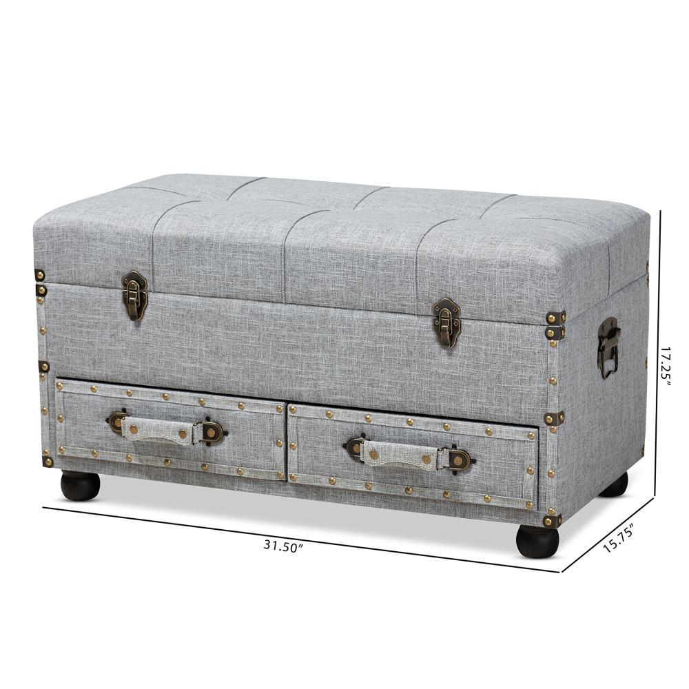 Flynn Fabric Upholstered 2 Drawer Storage Trunk Ottoman Gray/Black - Baxton Studio