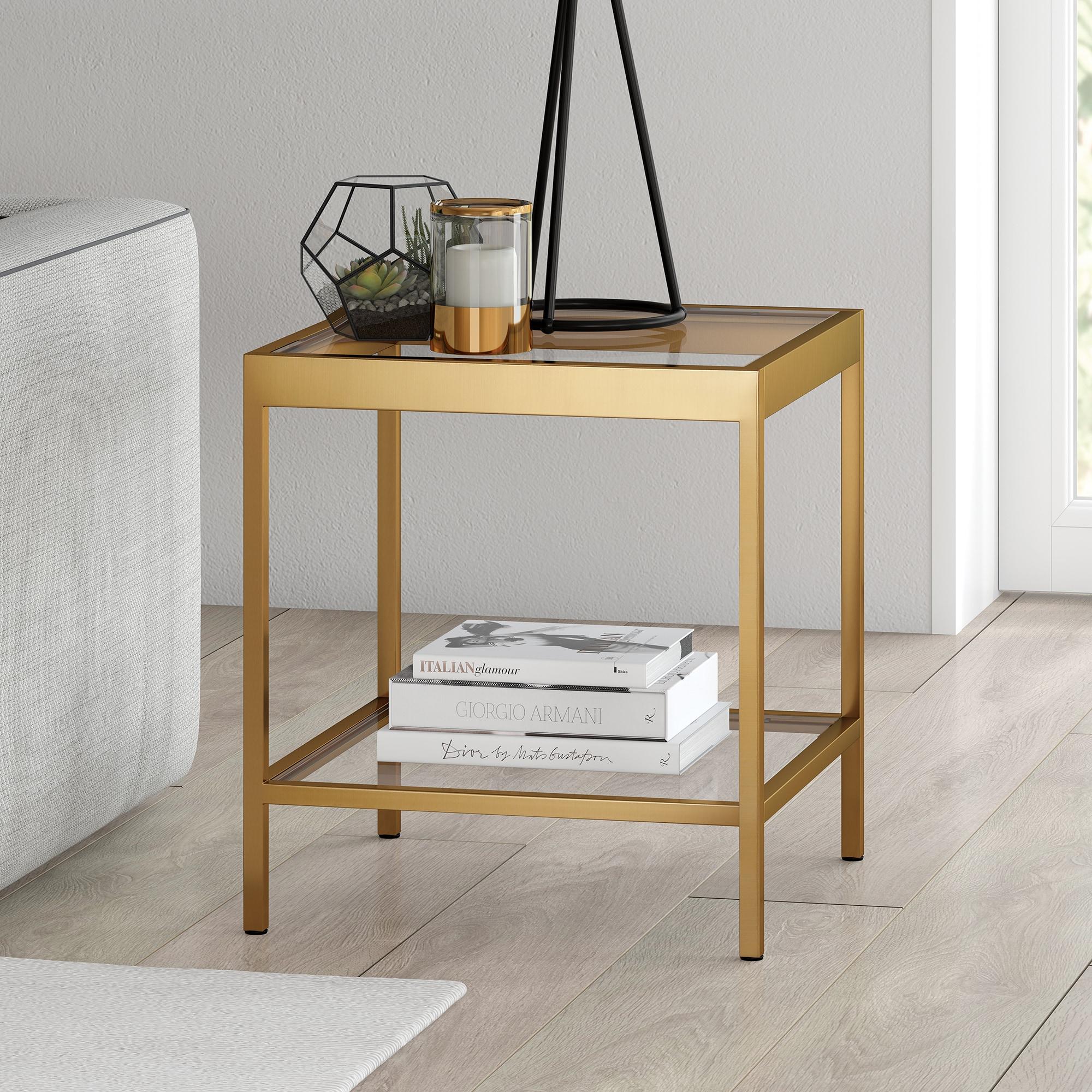 Evelyn&Zoe Alexis 20" Wide Square Side Table, Brass
