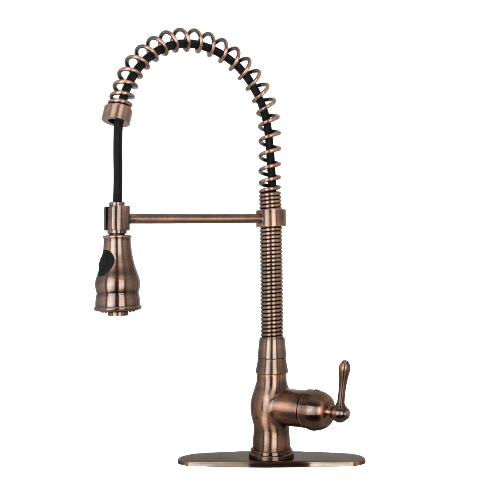 Akicon Pre-Rinse Spring Kitchen Faucet, Single Level with Pull Down Sprayer Copper Copper Finish