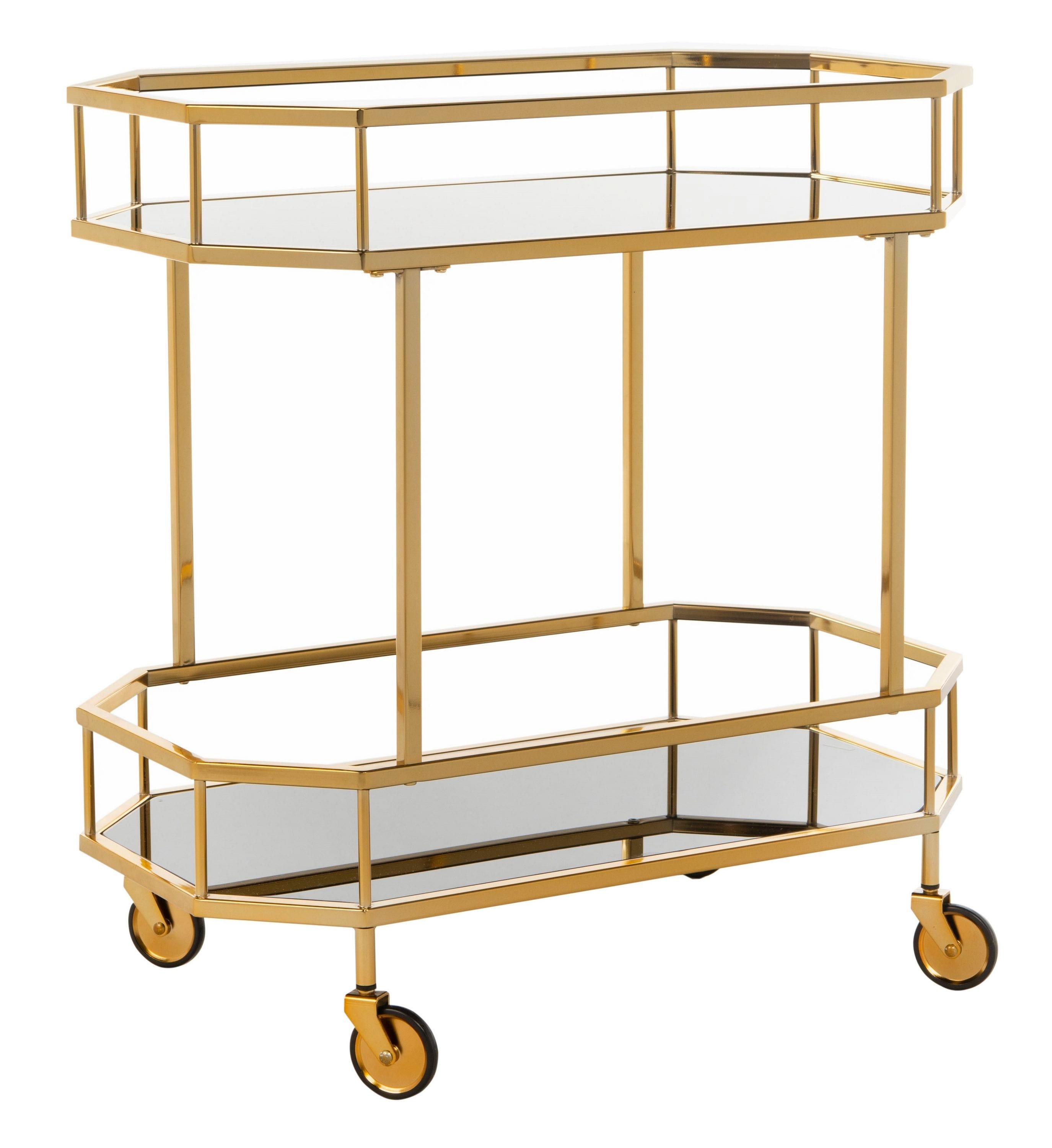 Silva 2 Tier Octagon Bar Cart - BCT8004C - Brass/Black - Safavieh