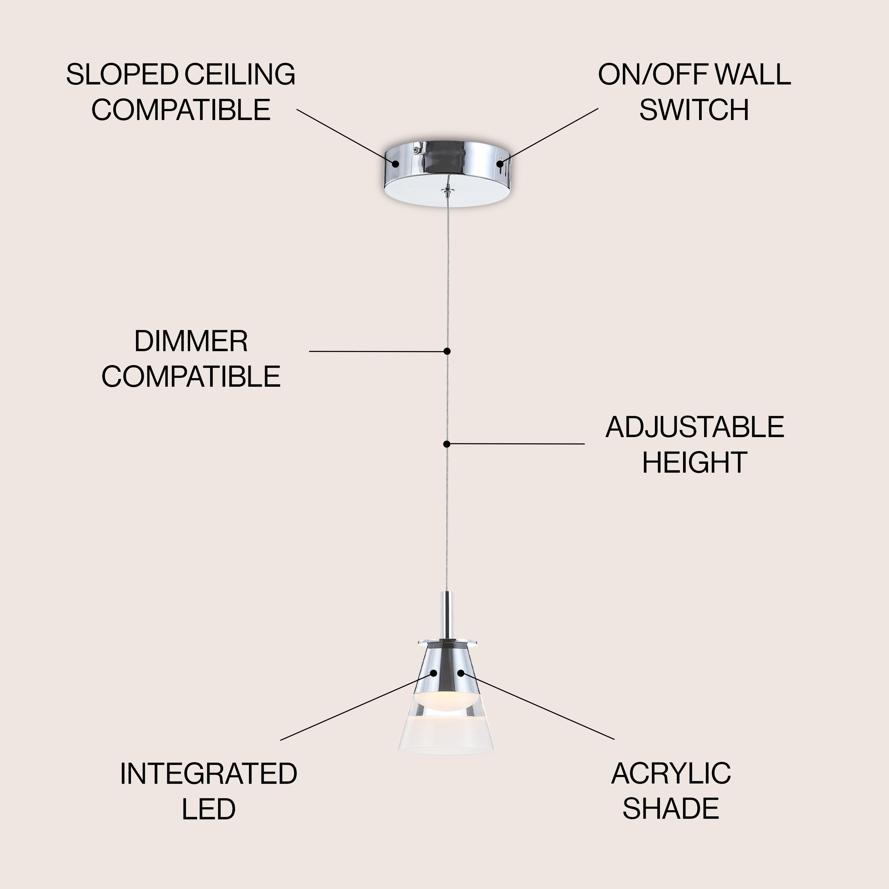 JONATHAN  Y Alain 5" Adjustable Cascading Metal Integrated Cluster Glam Chrome/White Transitional Cone Integrated LED Mini Hanging Pendant light