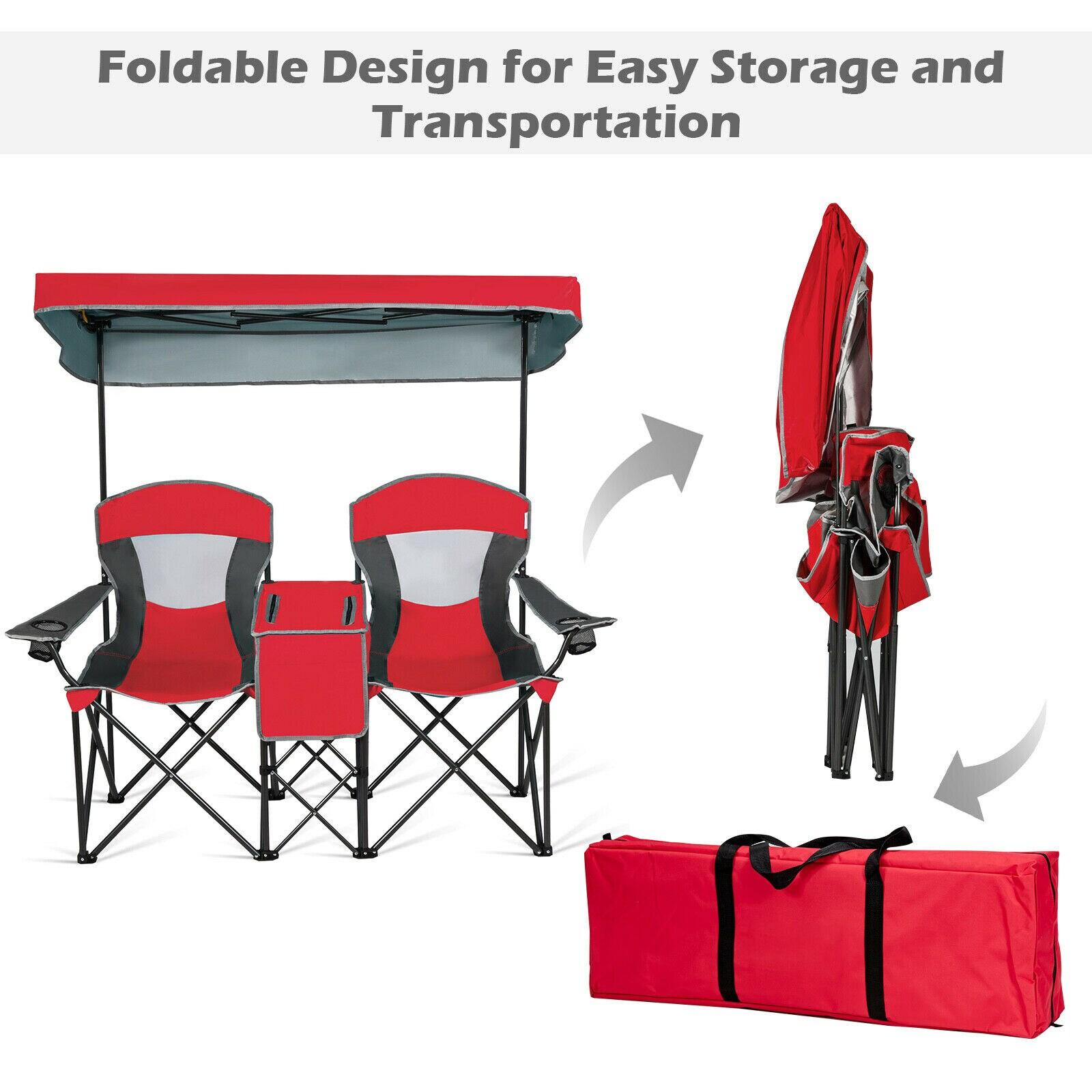 Costway Portable Folding Camping Canopy Chairs w/ Cup Holder Cooler Outdoor Red