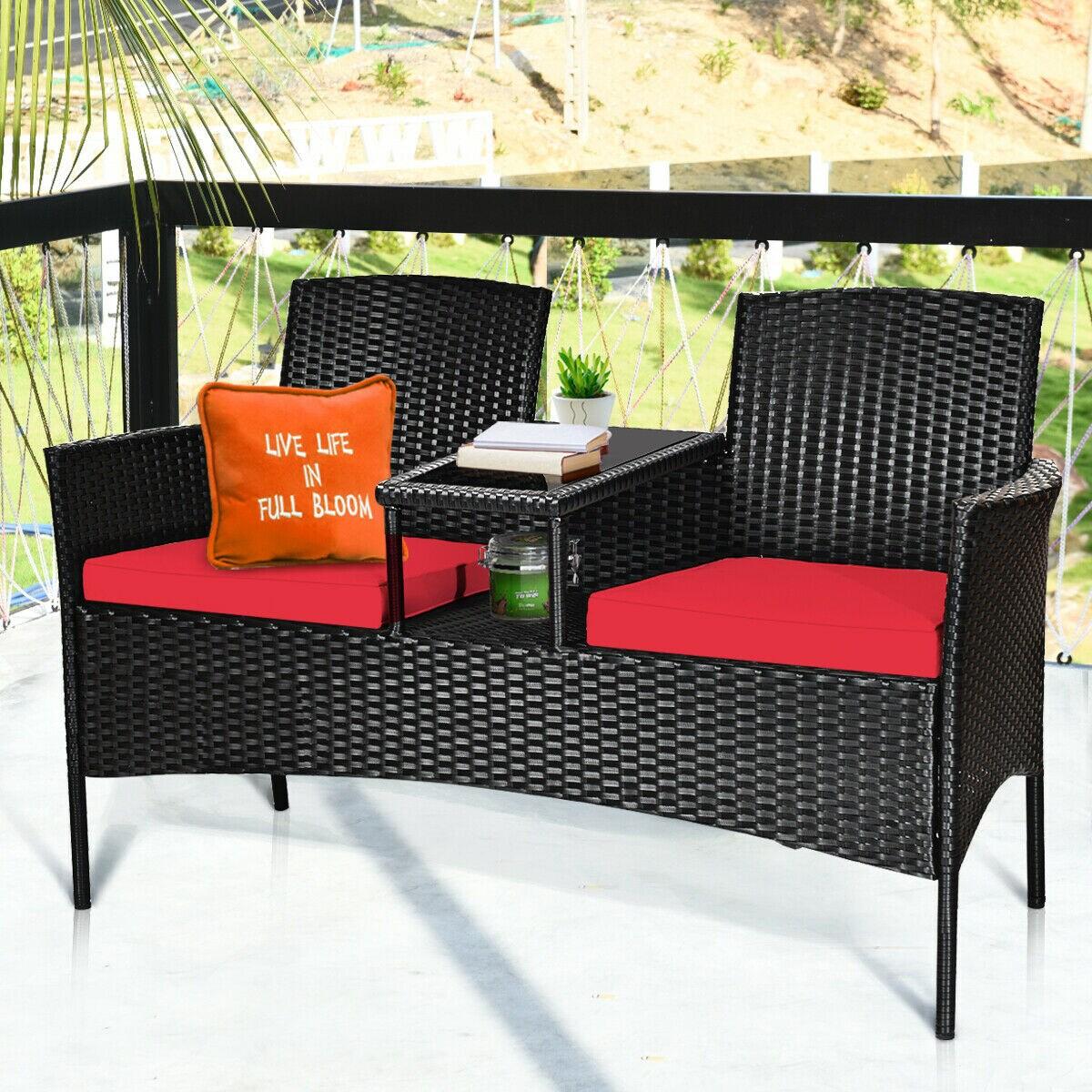 Tangkula Outdoor Rattan Furniture Wicker Patio Conversation Chair W/Cushion Red