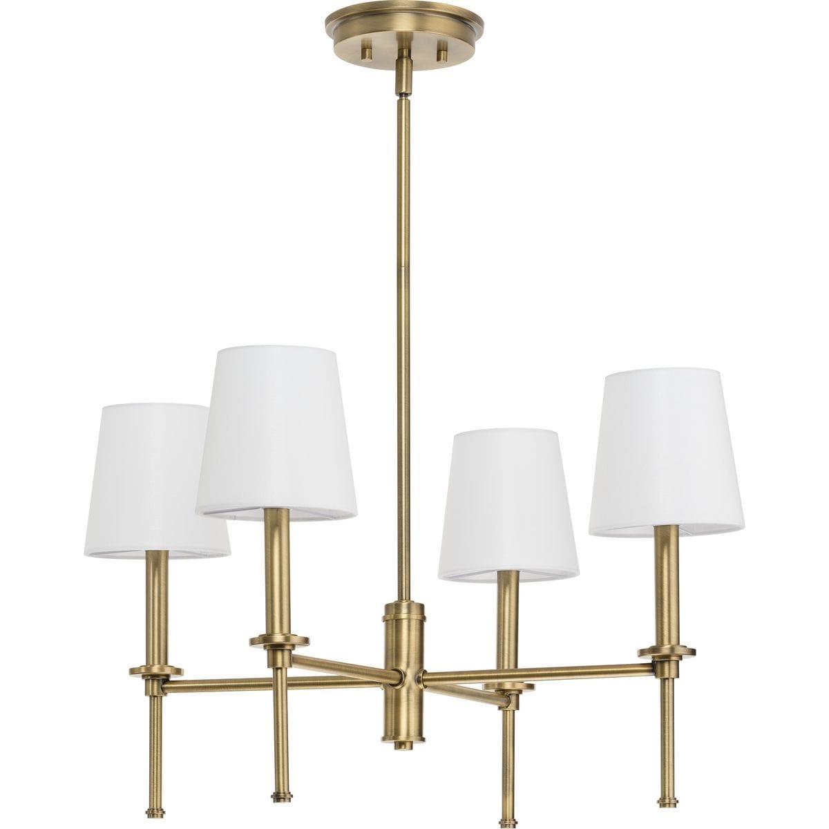 Progress Lighting Elara 4-Light Chandelier, Vintage Brass, Clear Glass Shades