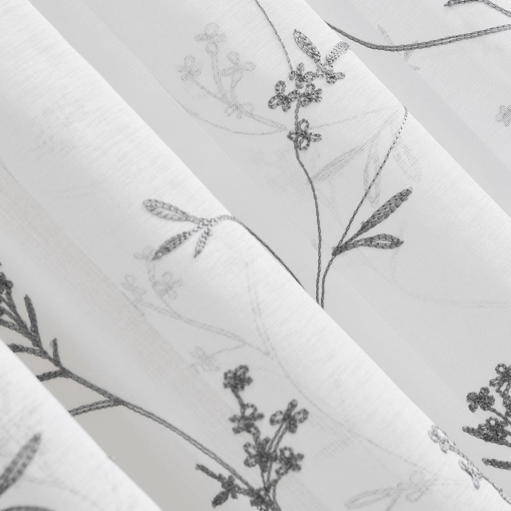 17"x50" Delia Embroidered Floral Sheer Rod Pocket Curtain Valance White/Gray - No. 918: Botanical Window Valance