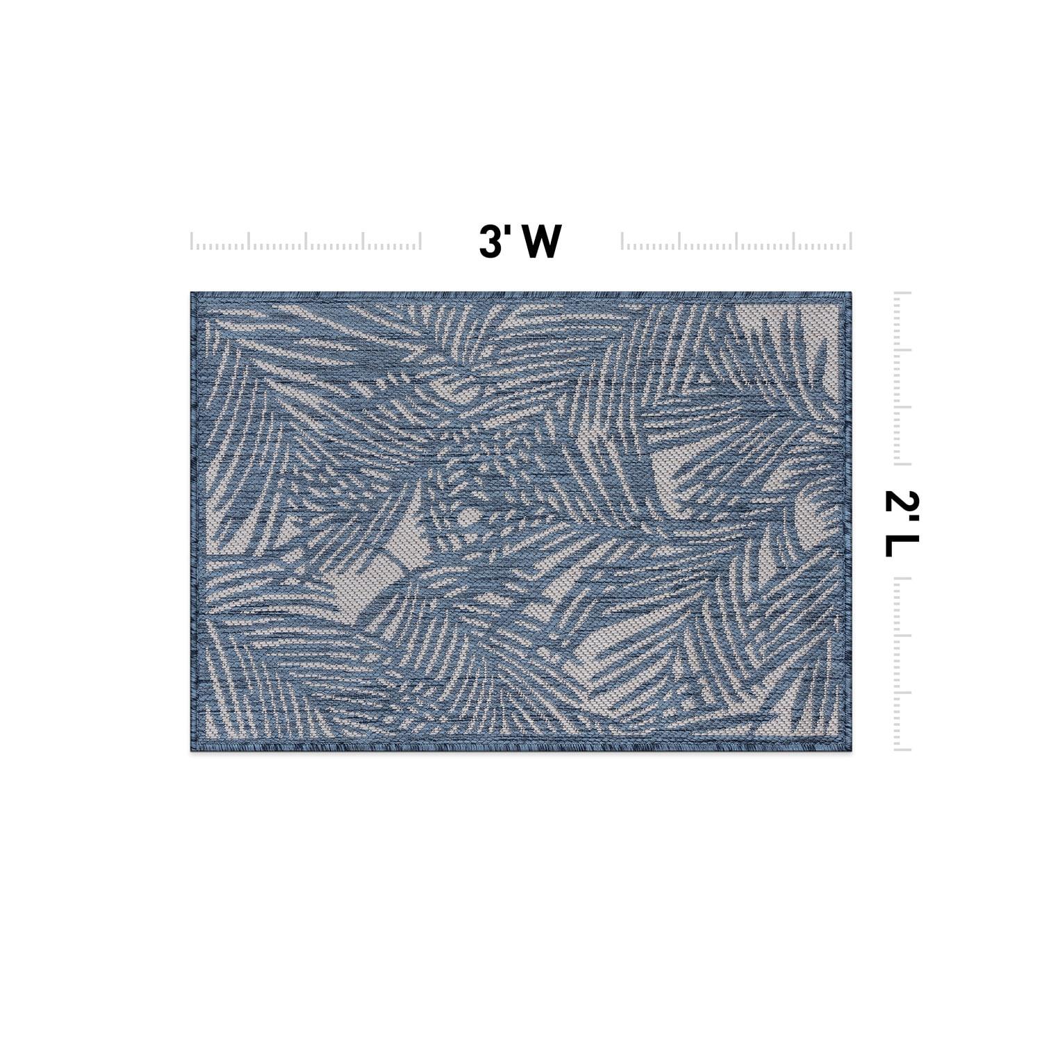 World Rug Gallery Contemporary Palm Leaf Textured Flat Weave Indoor/Outdoor Area Rug - BLUE 2'x3'