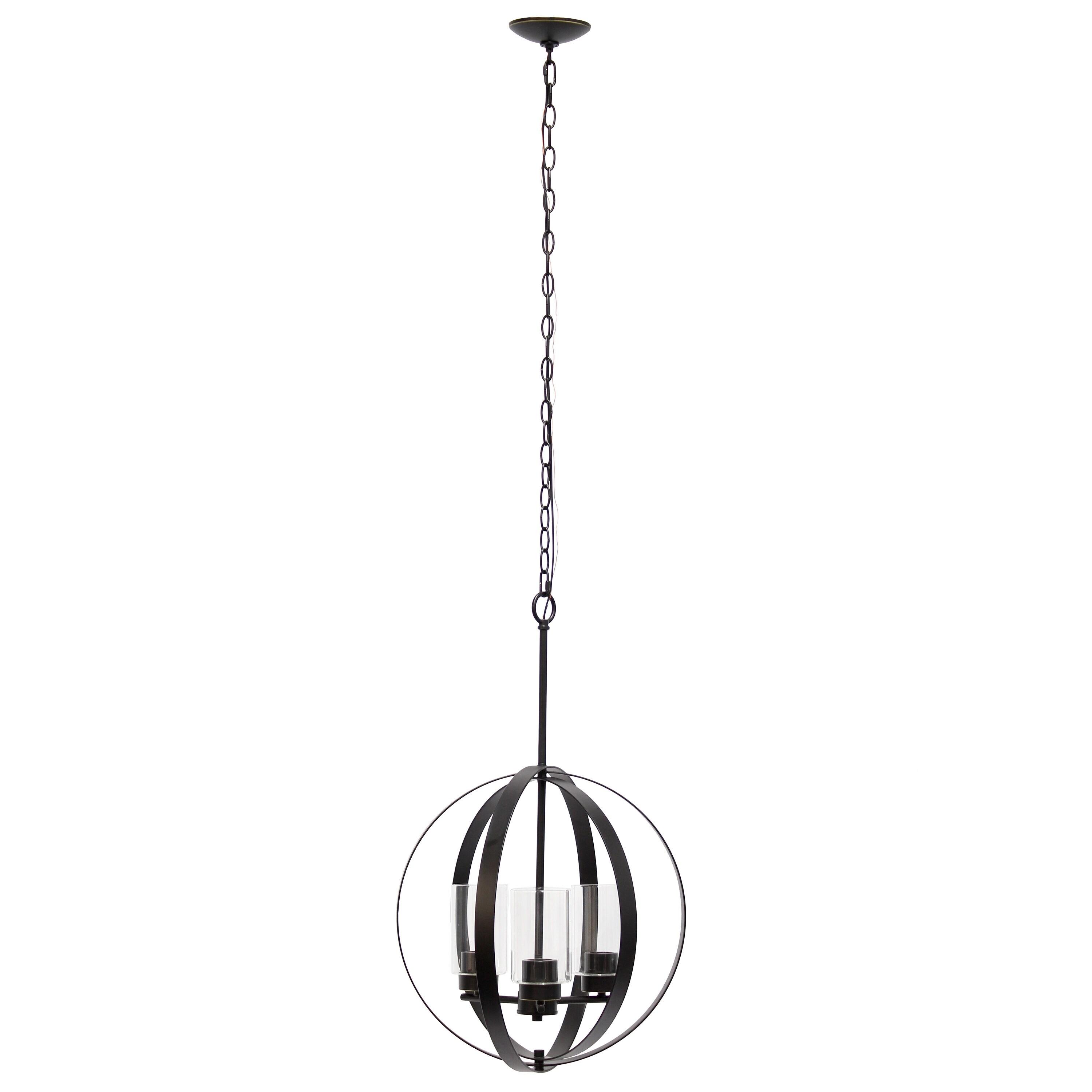 3-Light 18" Adjustable Industrial Globe Hanging Metal/Clear Glass Ceiling Pendant - Lalia Home