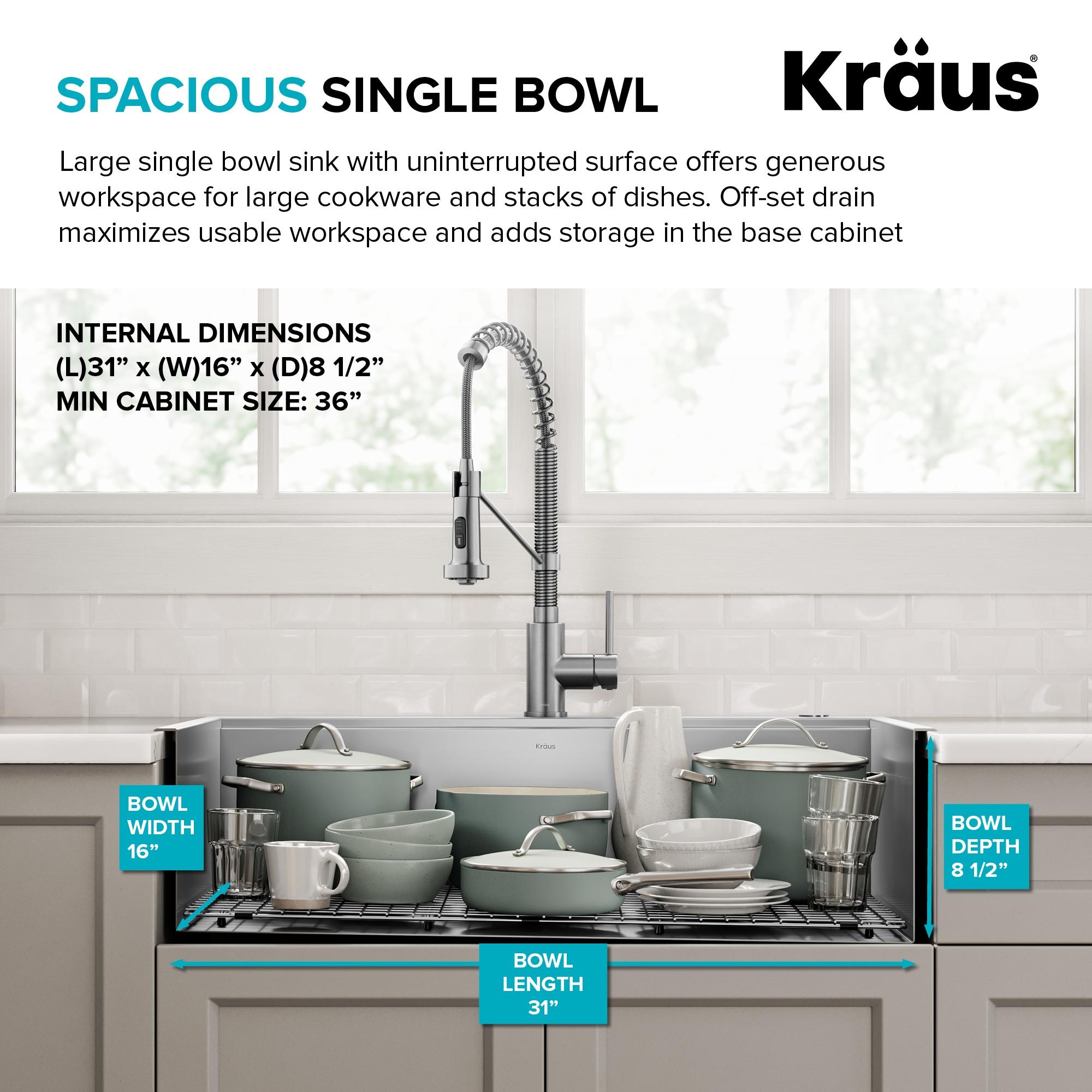 KRAUS Kore™ Workstation 33" L Top Mount Drop-In 16 Gauge Black Stainless Steel Single Bowl Kitchen Sink