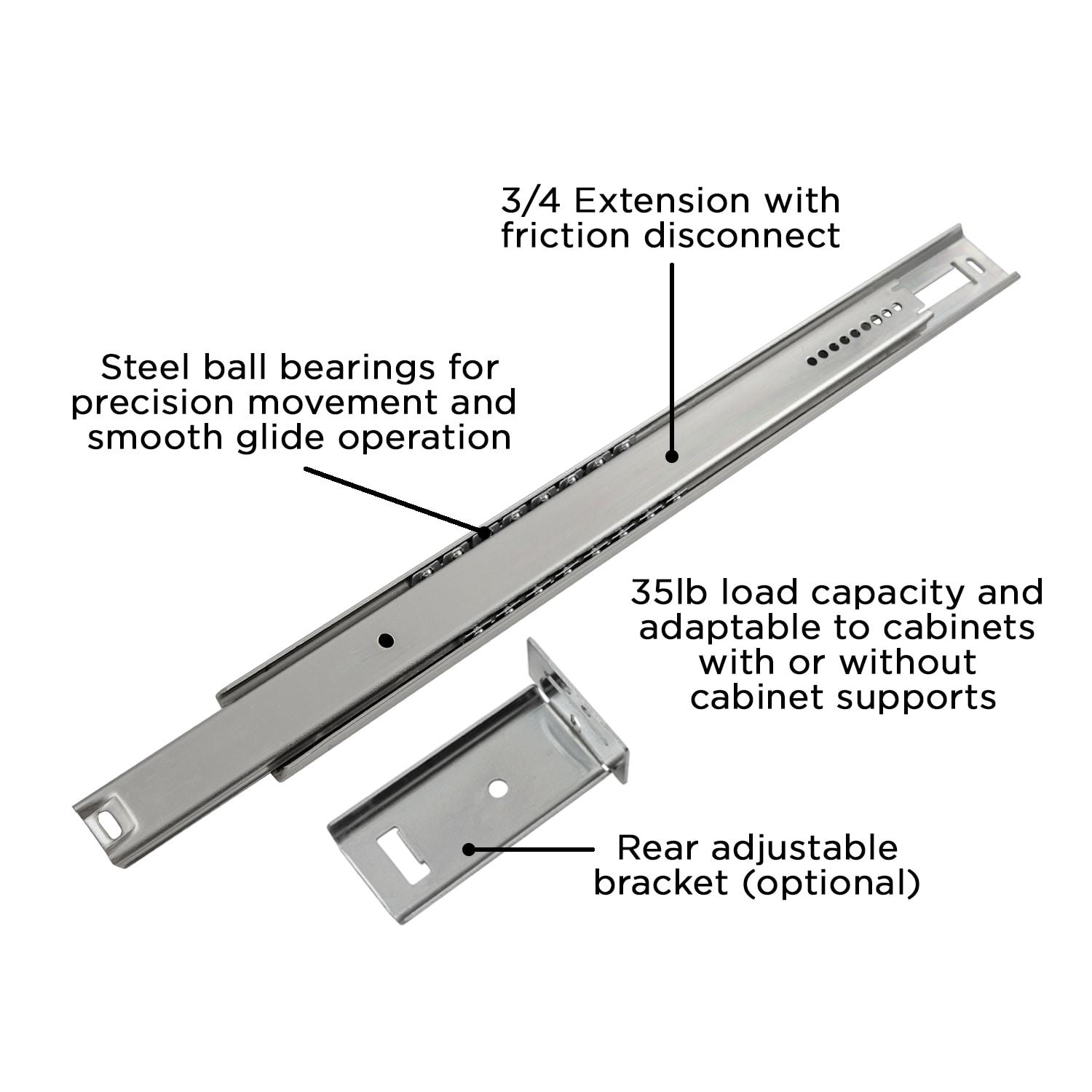 Drawer Slide Center Mount 3/4 Extension Cadmium Finish