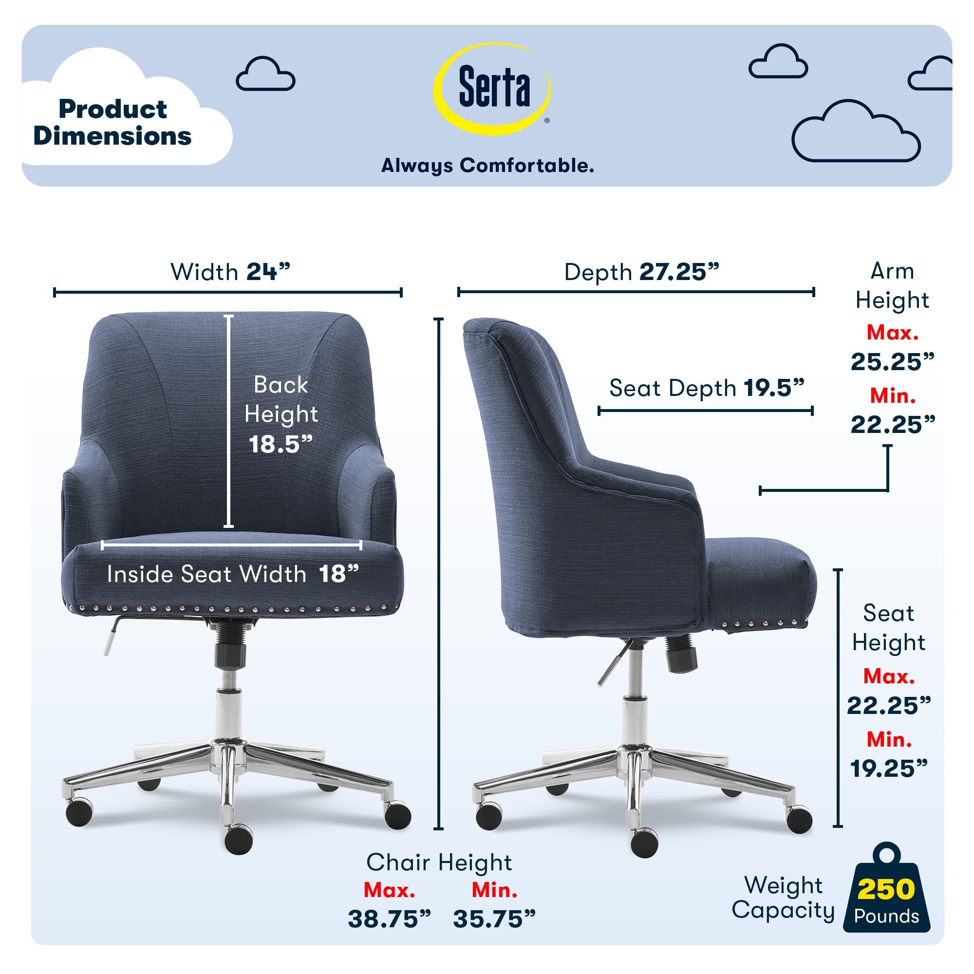 Style Leighton Home Office Chair Sanctuary Blue - Serta: Swivel, Adjustable, Wood Frame, Fixed Arms