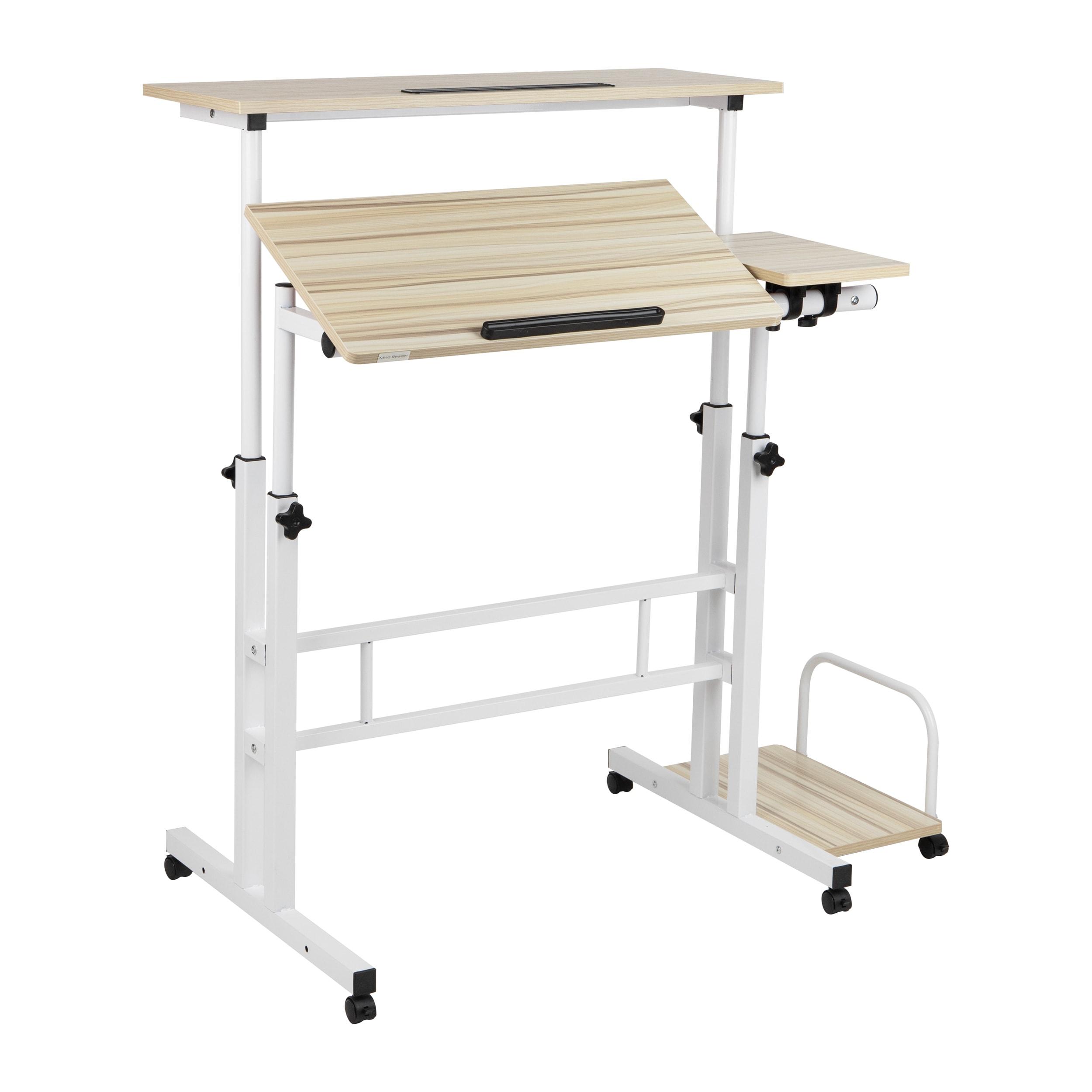 Mind Reader Standing Desk, Adjustable Height, Computer Desk, Laptop Desk, Portable, Rolling, 23.5"L x 19.5"W x 39"H, White