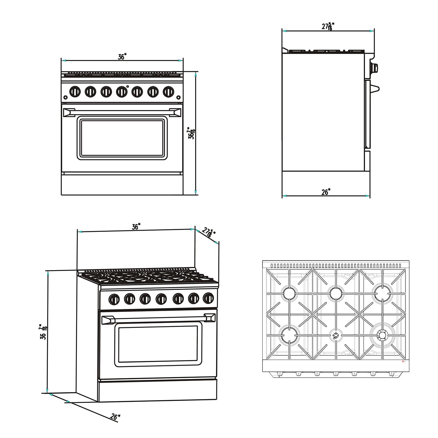 Empava 36" 5.2 Cubic Feet Smart Retro Natural Gas Slide-In Range with 6 Burners