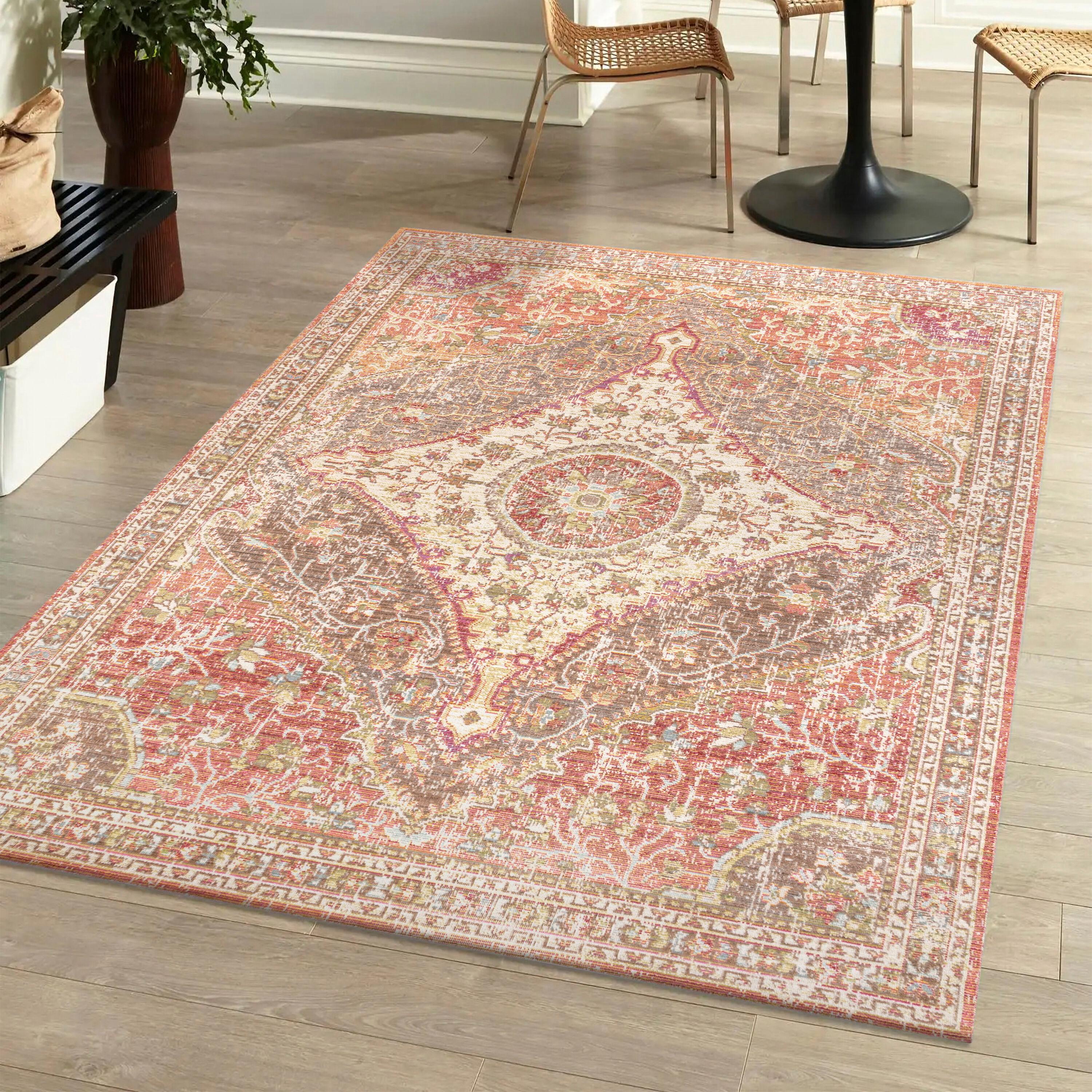 Reversible Brown and Pink Medallion Synthetic 8' x 10' Area Rug