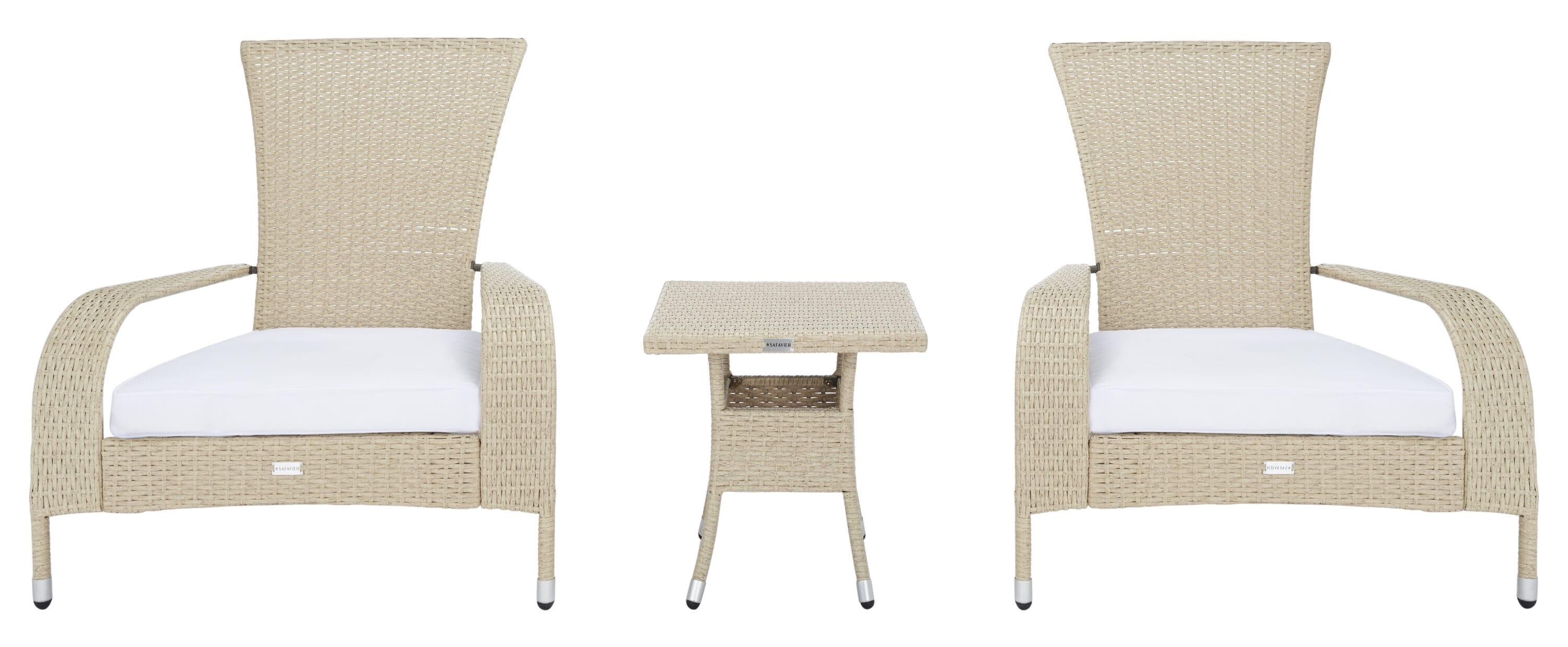 Edna 3 Piece Patio Outdoor Lounge Set - Beige/White Cushion - Safavieh