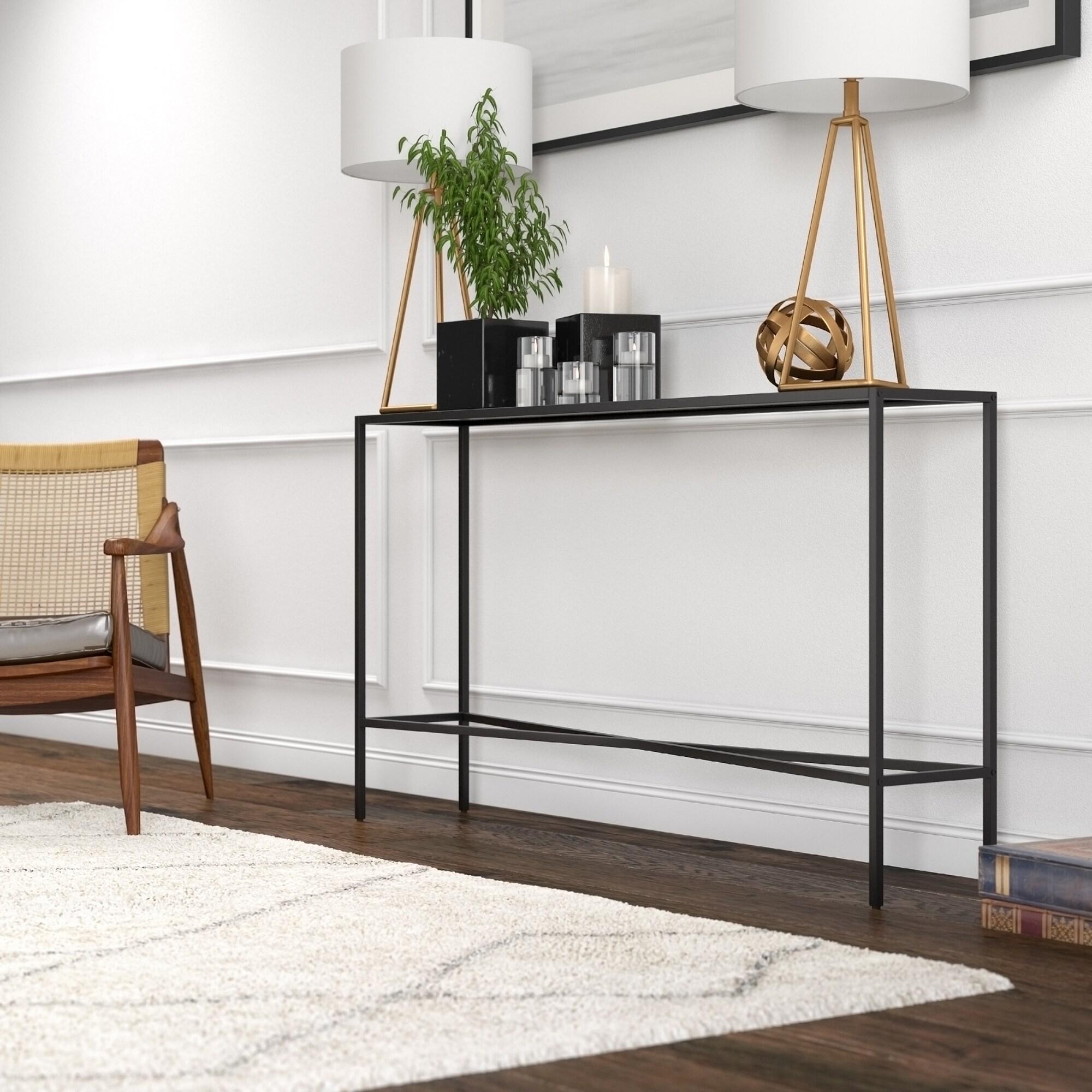 Evelyn&Zoe Henley 55" Wide Rectangular Console Table with Metal Top, Blackened Bronze