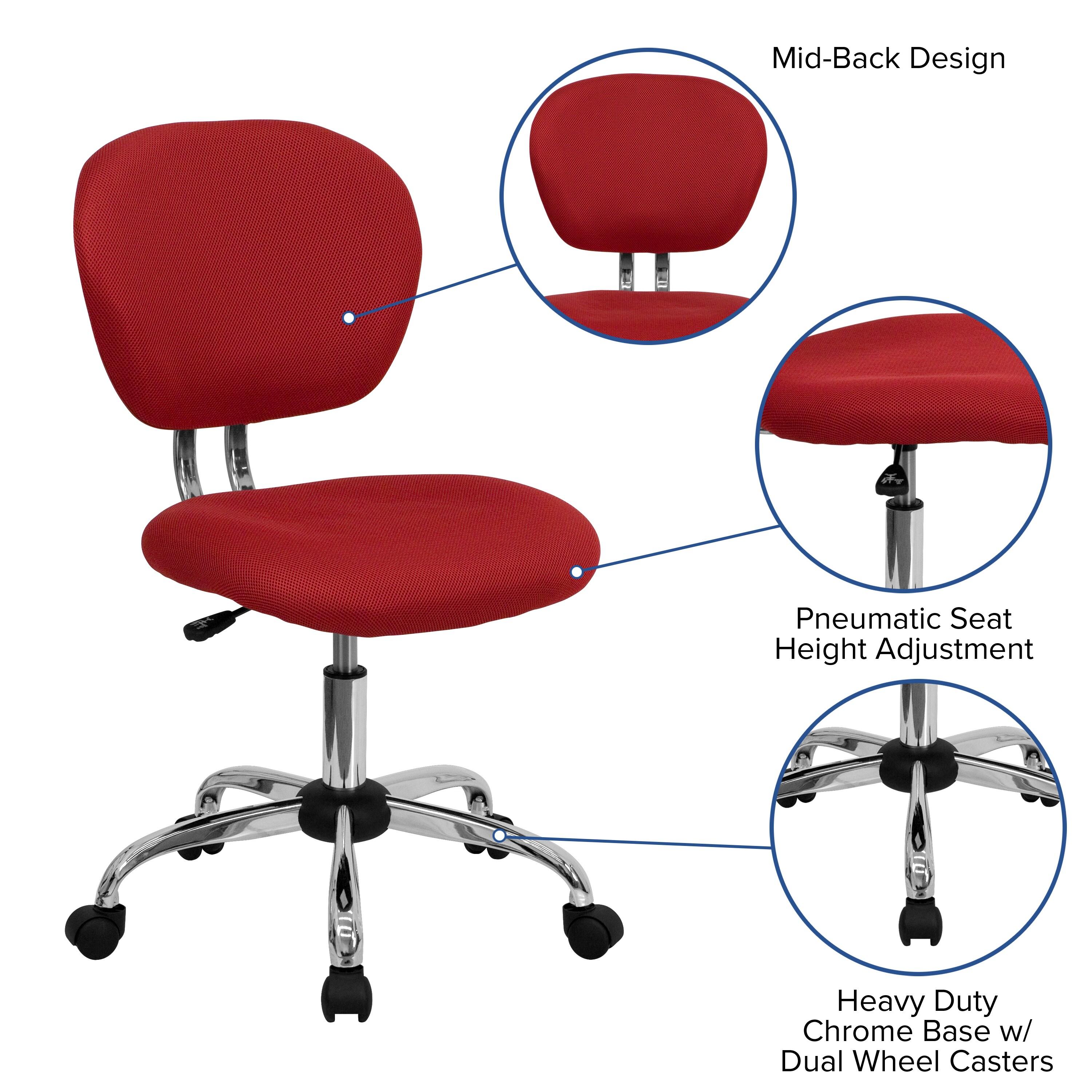 Flash Furniture Mid-Back Red Mesh Padded Swivel Task Office Chair with Chrome Base