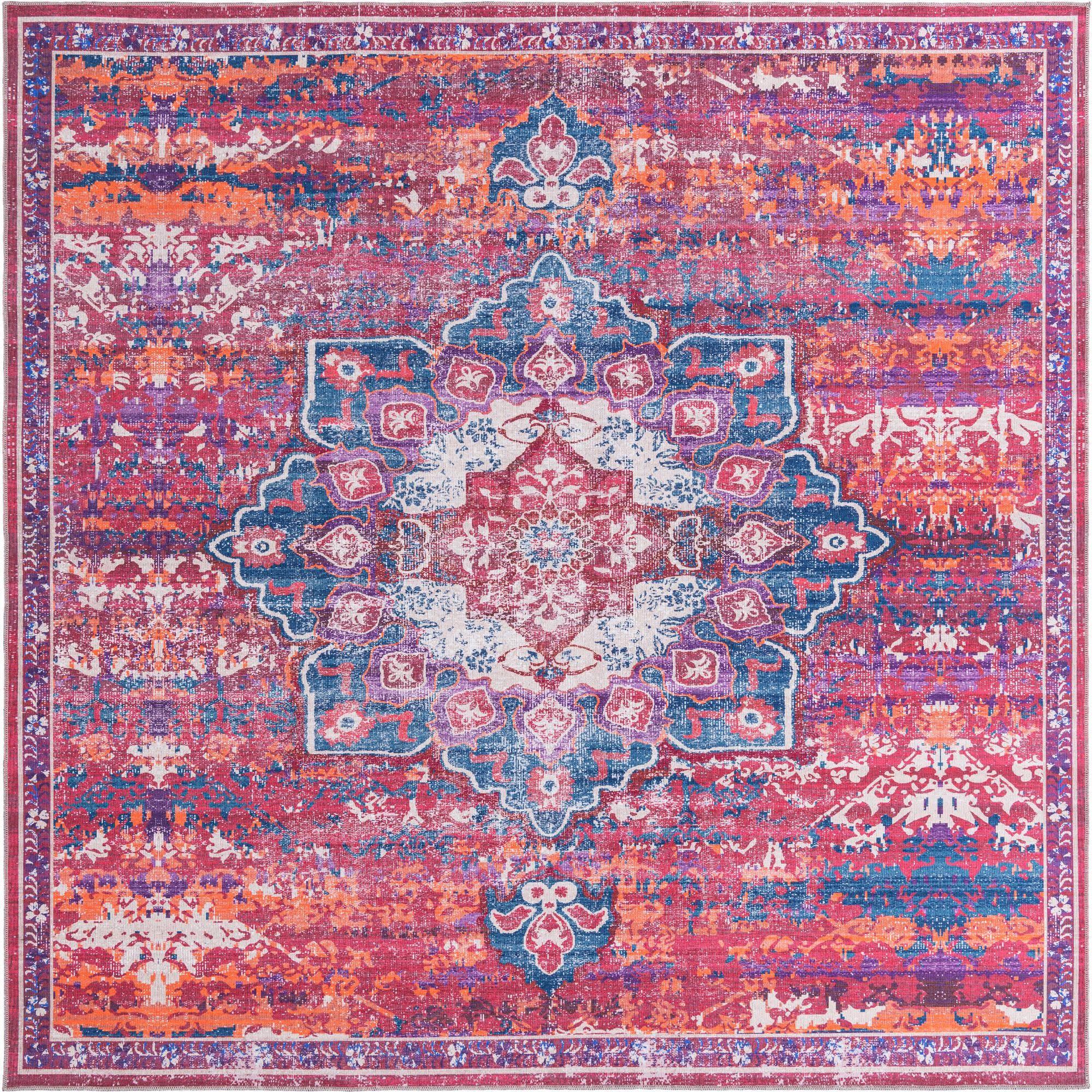 Unique Loom Renaissance Collection Area Rug - Roma (10' 6" Square Multi Fuchsia/Blue)