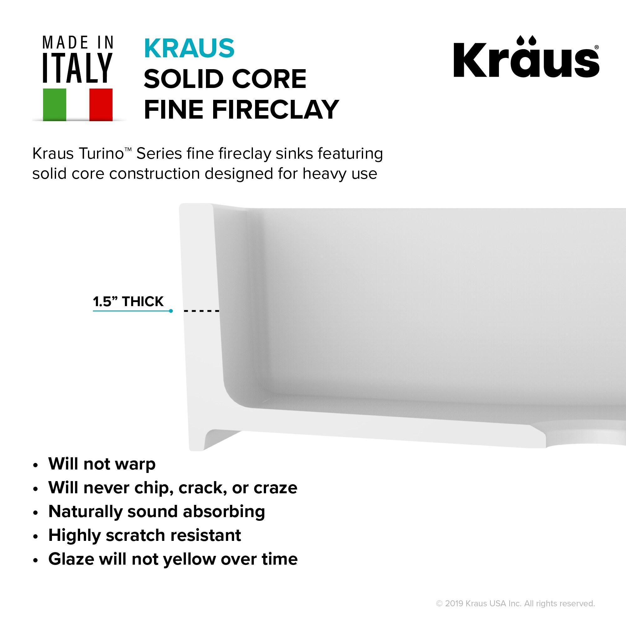 KRAUS Turino™ Reversible 33-inch L Fireclay Farmhouse Flat Apron Front Single Bowl Kitchen Sink with Bottom Grid