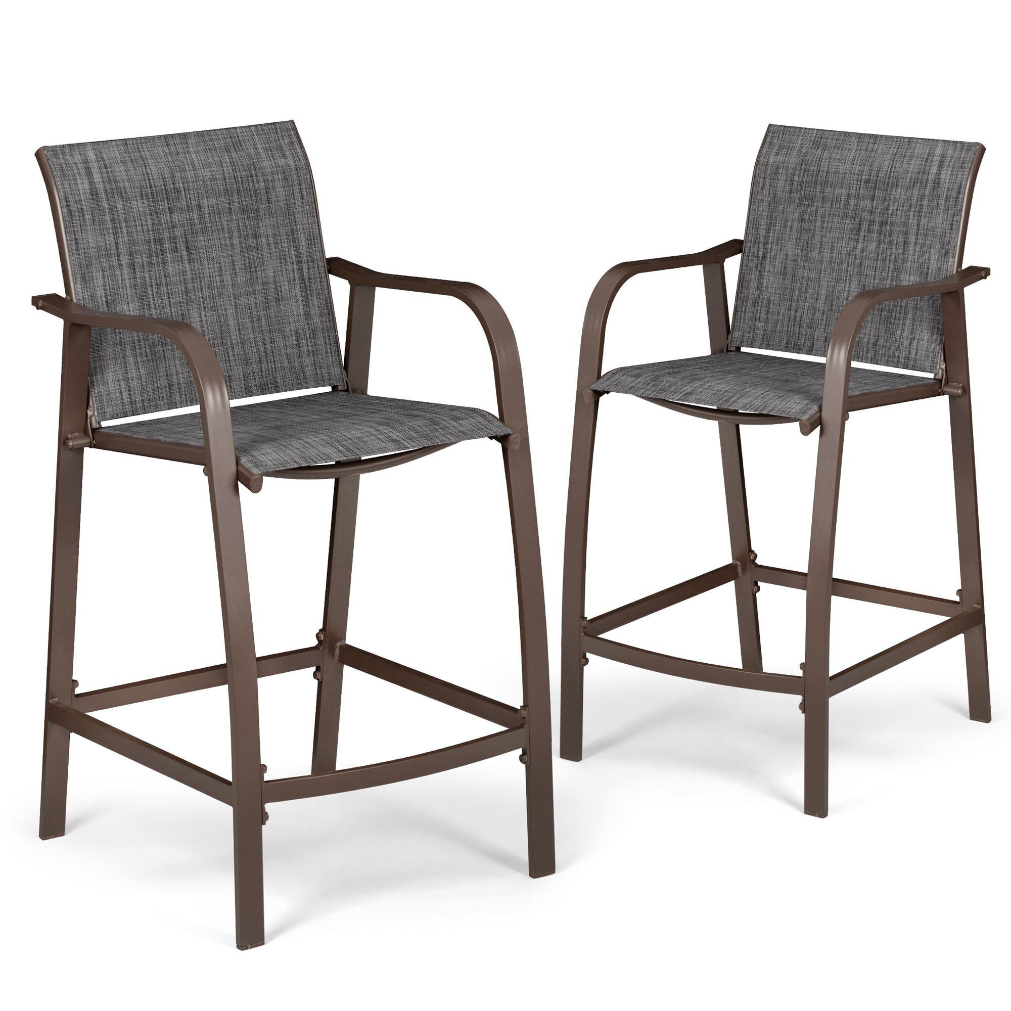 Pellebant Set of 2 Outdoor Counter Height Bar Stools  Aluminum Patio Bar Chairs,Espresso