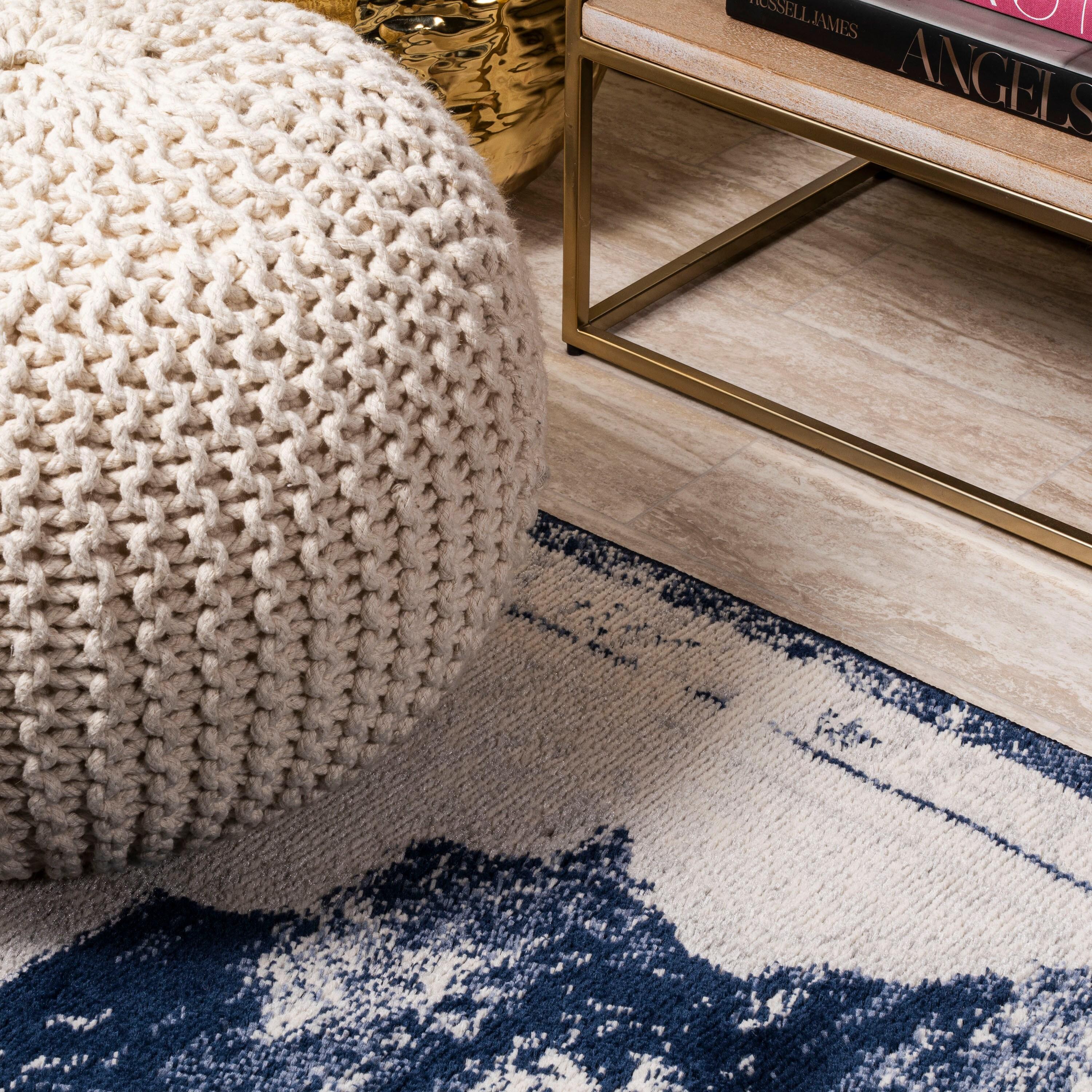 8'x10' Alhambra Ornate Medallion Modern Area Rug, Ivory/Navy - JONATHAN Y