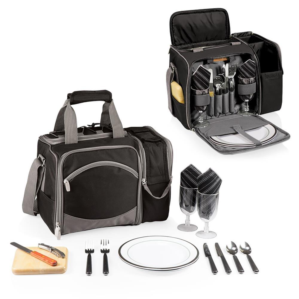 Black and Gray Insulated Picnic Tote with Picnic Set