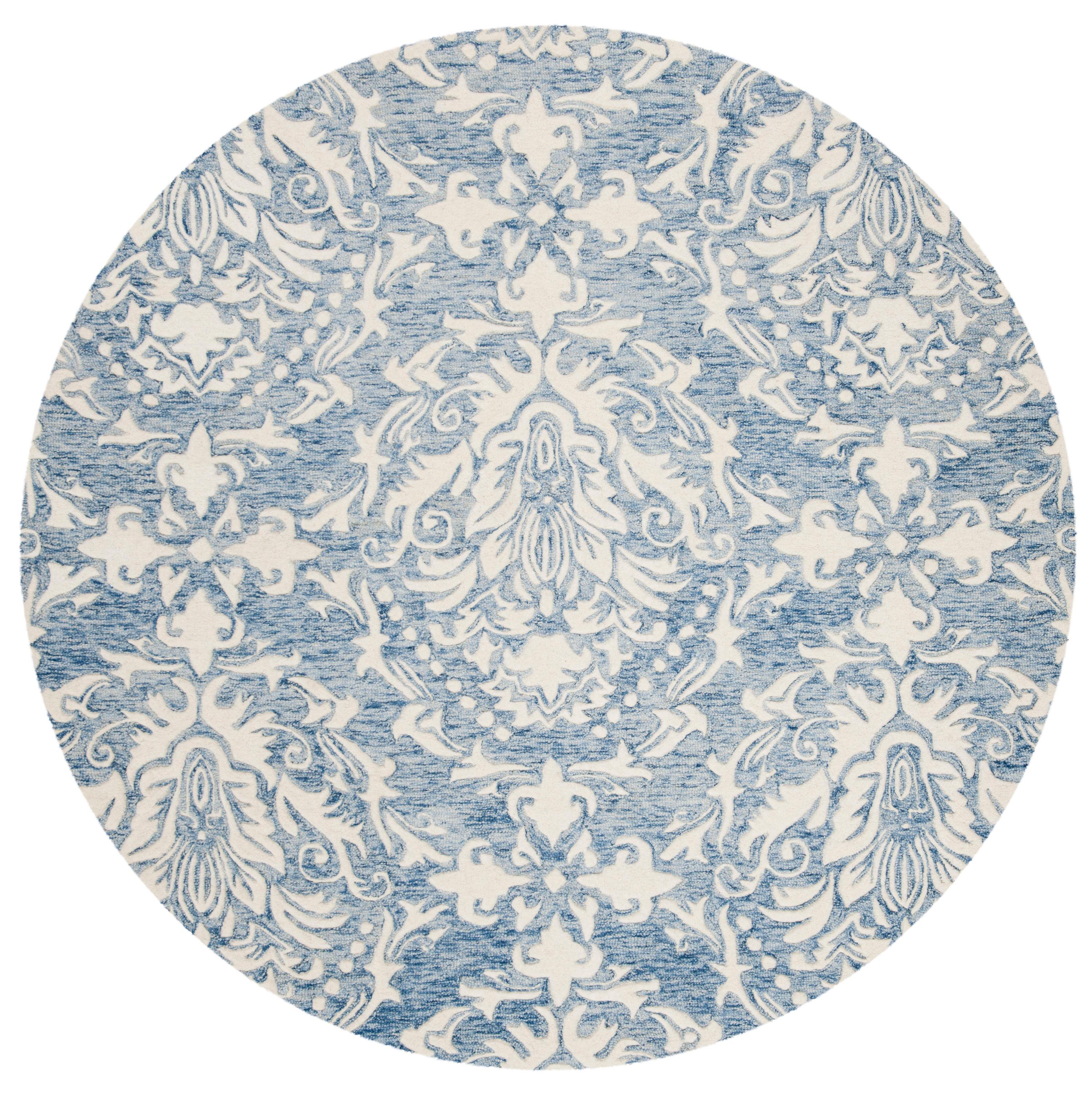 Blossom BLM107 Hand Tufted Indoor Area Rug - Blue/Ivory - 6' Round - Safavieh