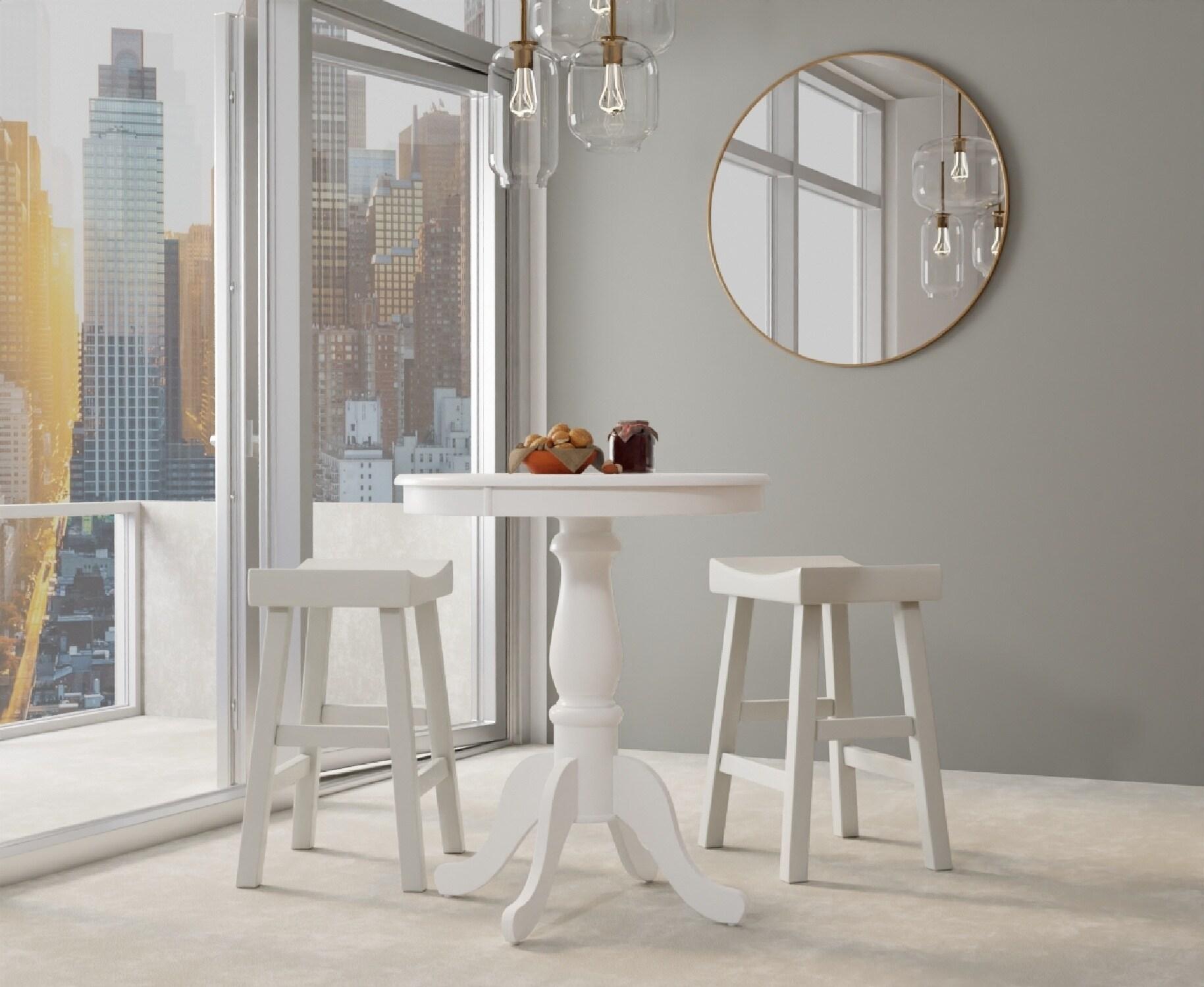 Carolina Living 30" Salem Round Pedestal Bar Table White: 36" High, MDF & Wood Veneer, Mid-Century Modern