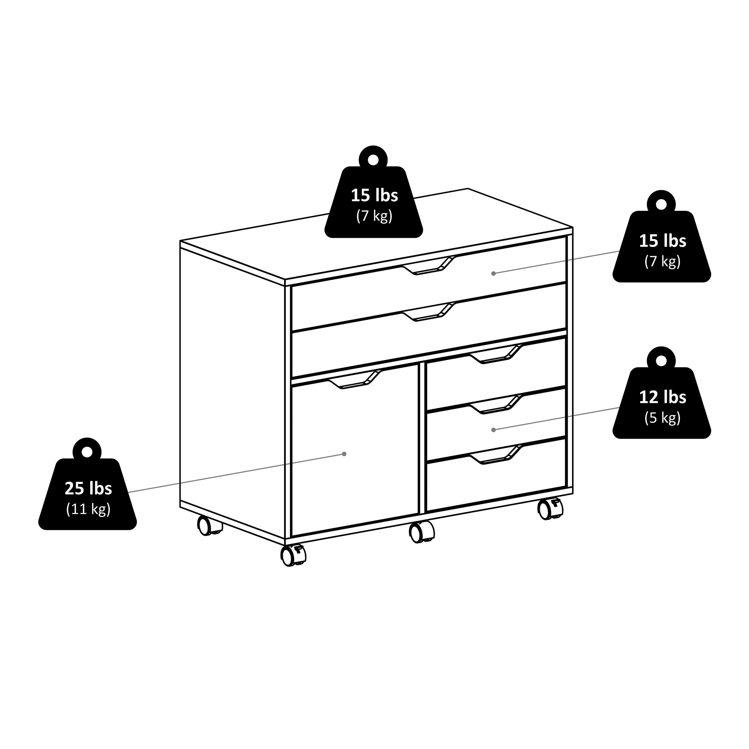 Halifax 3 Section Mobile Storage Cabinet Black - Winsome: MDF Wood Composite, 5 Drawers, 1 Door