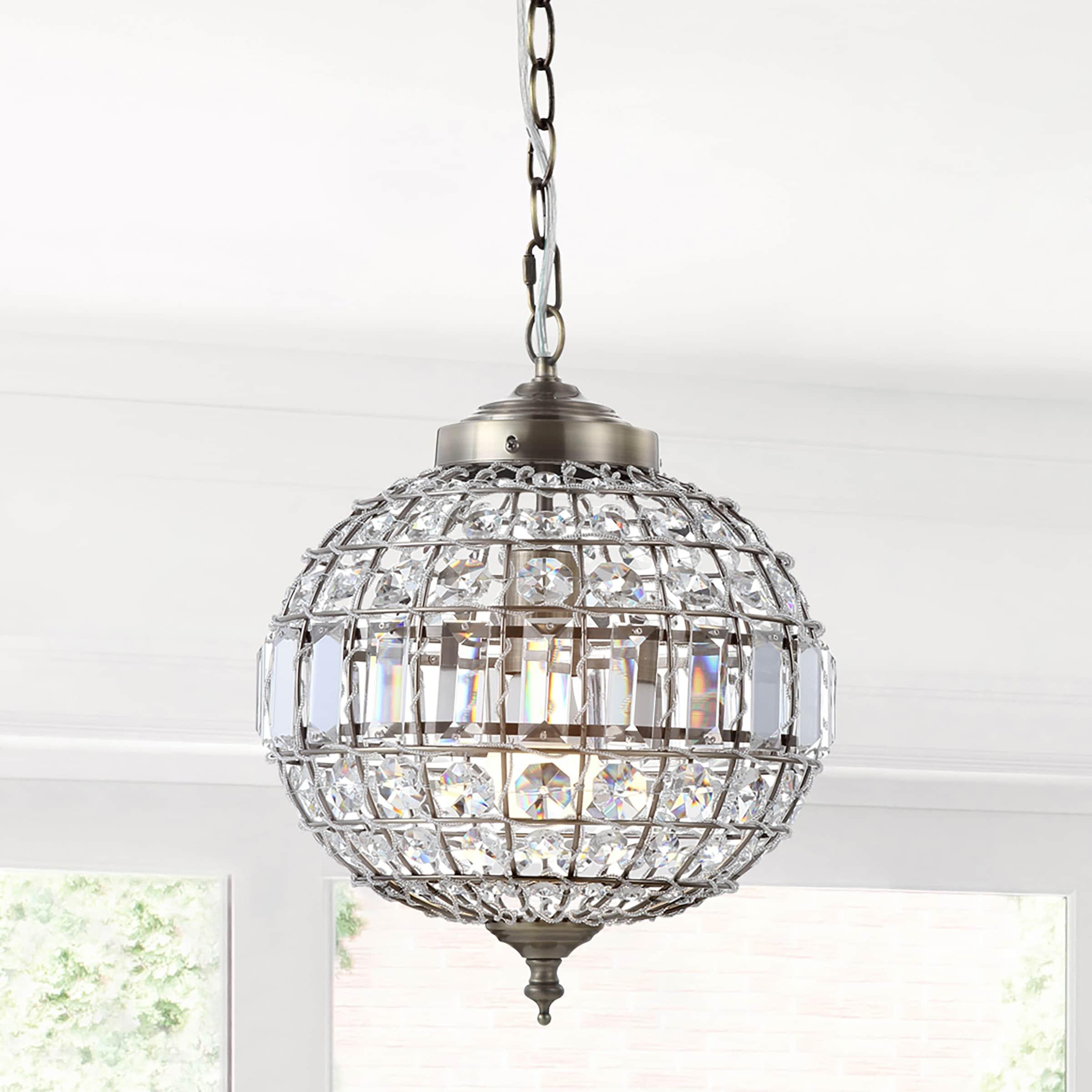 JONATHAN Y Georgina 12" Crystal/Metal LED Pendant Pendant, Antique Brass