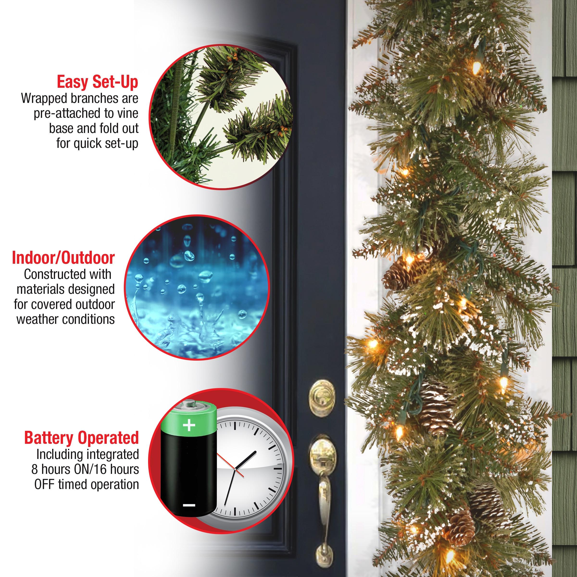 6' Glittery Bristle Pine Garland Battery Operated  White LED Lights - National Tree Company