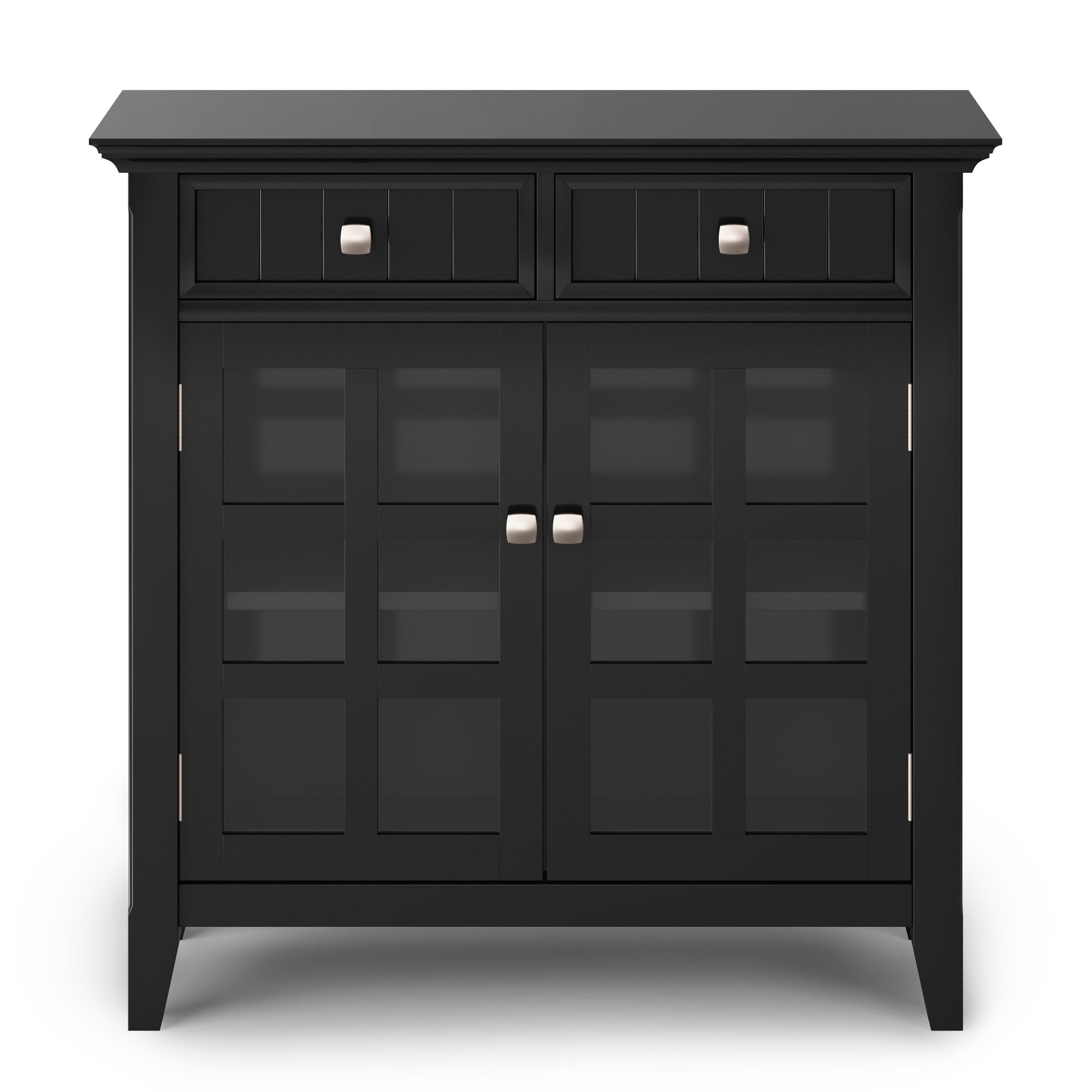 Simpli Home Acadian 36"W Solid Wood 2-Shelf Entryway Storage Cabinet with Glass Doors and 2 Drawers