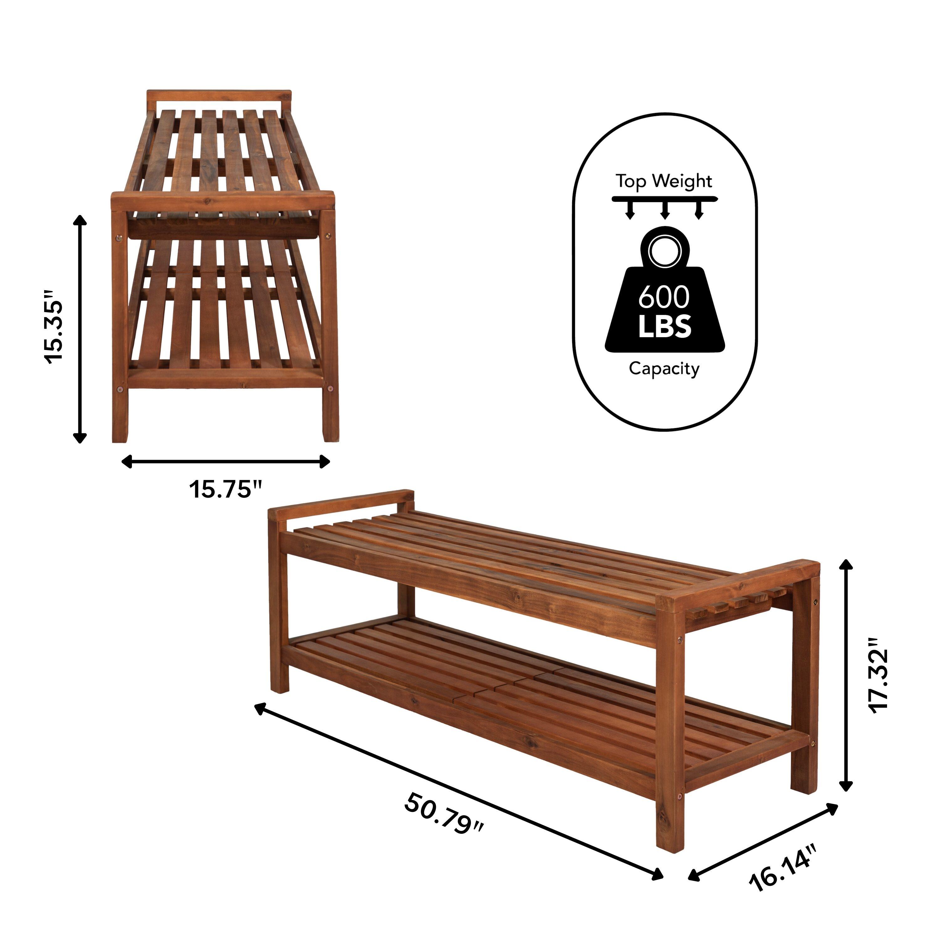 Blane 3-Seat Mid-Century Modern Acacia Wood Slat Outdoor Garden Patio Bench, Teak - JONATHAN Y