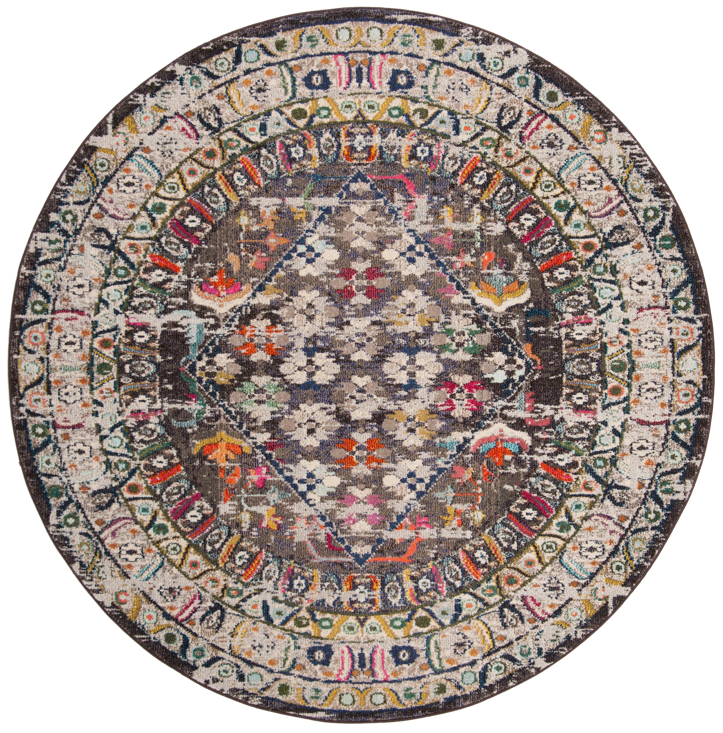 Monaco MNC255 Power Loomed Indoor Area Rug - Brown/Grey - 6'7" Round - Safavieh