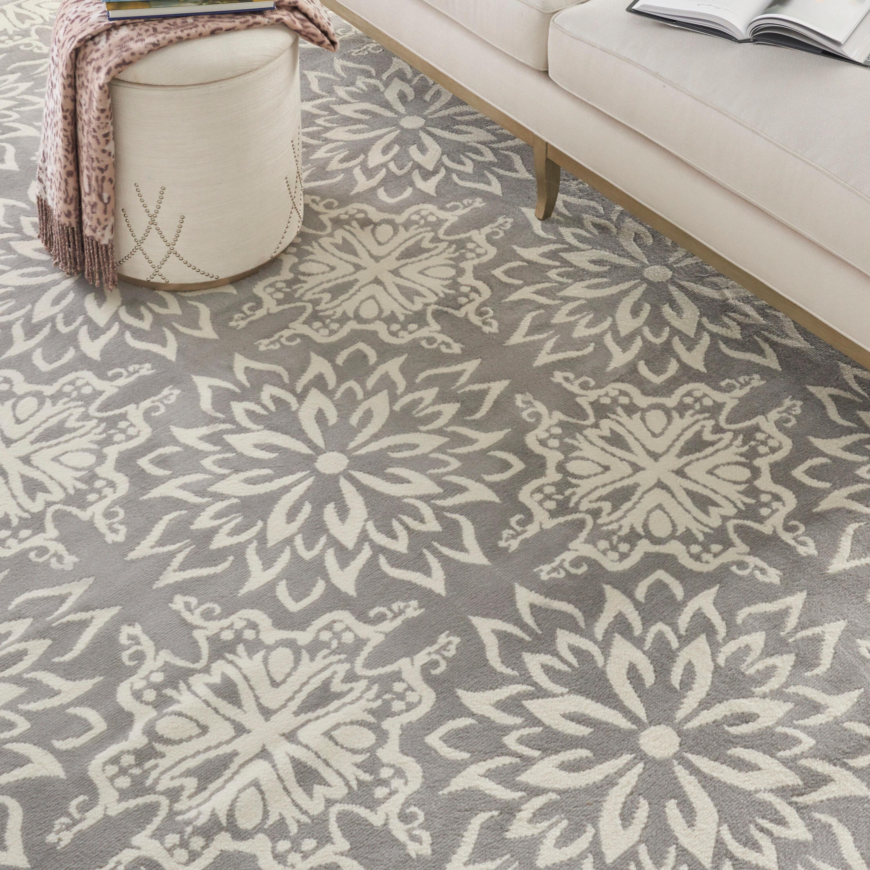 Nourison Jubilant Geometric Floral Ivory/Grey 7' x 10' Area Rug, (7' x 10')